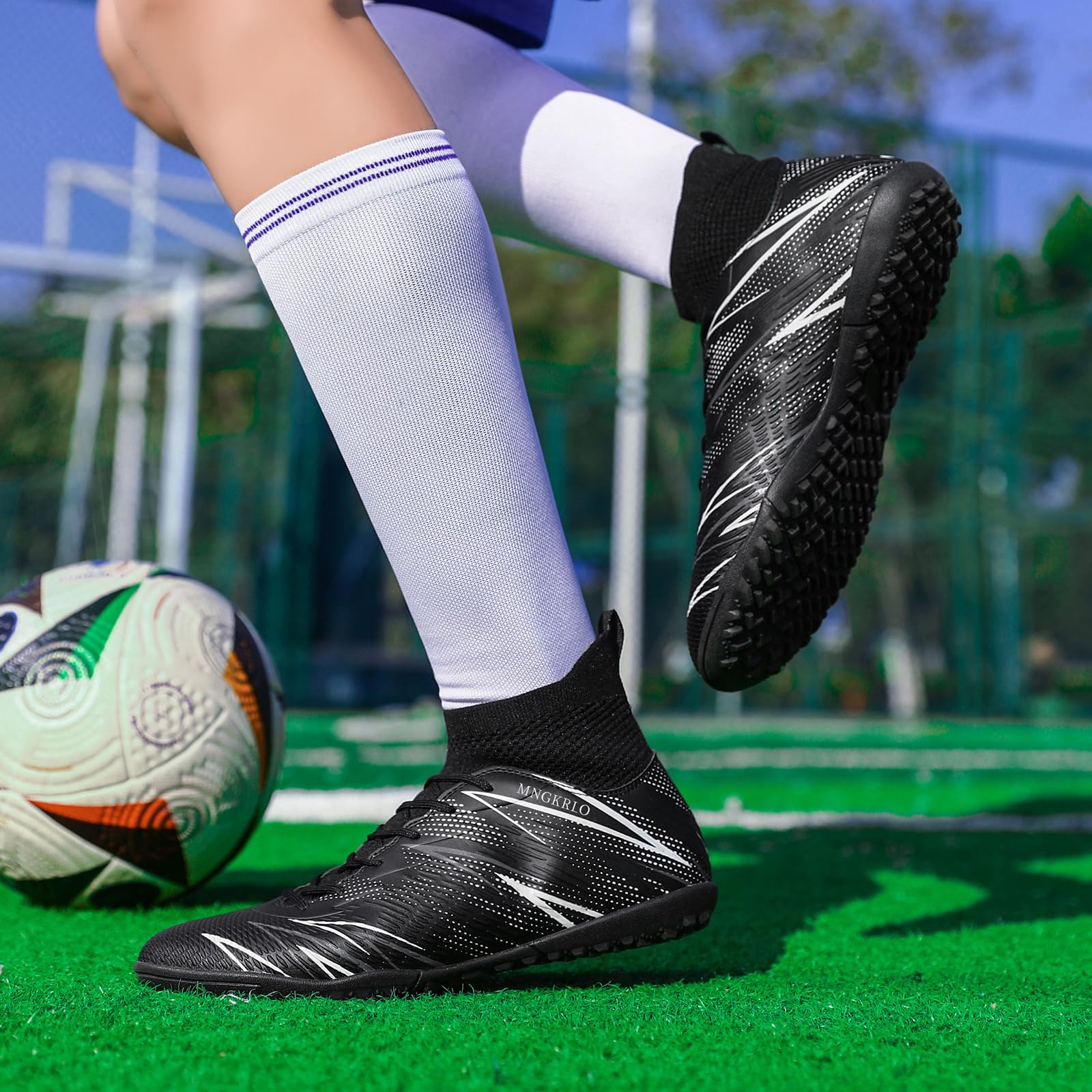 Zapatillas de Fútbol Hombre Mujer TF Turf con Tacos Zapatillas Futsal Multitacos Antideslizantes High Top para Entrenamiento Junior Césped Artificial Indoor Outdoor