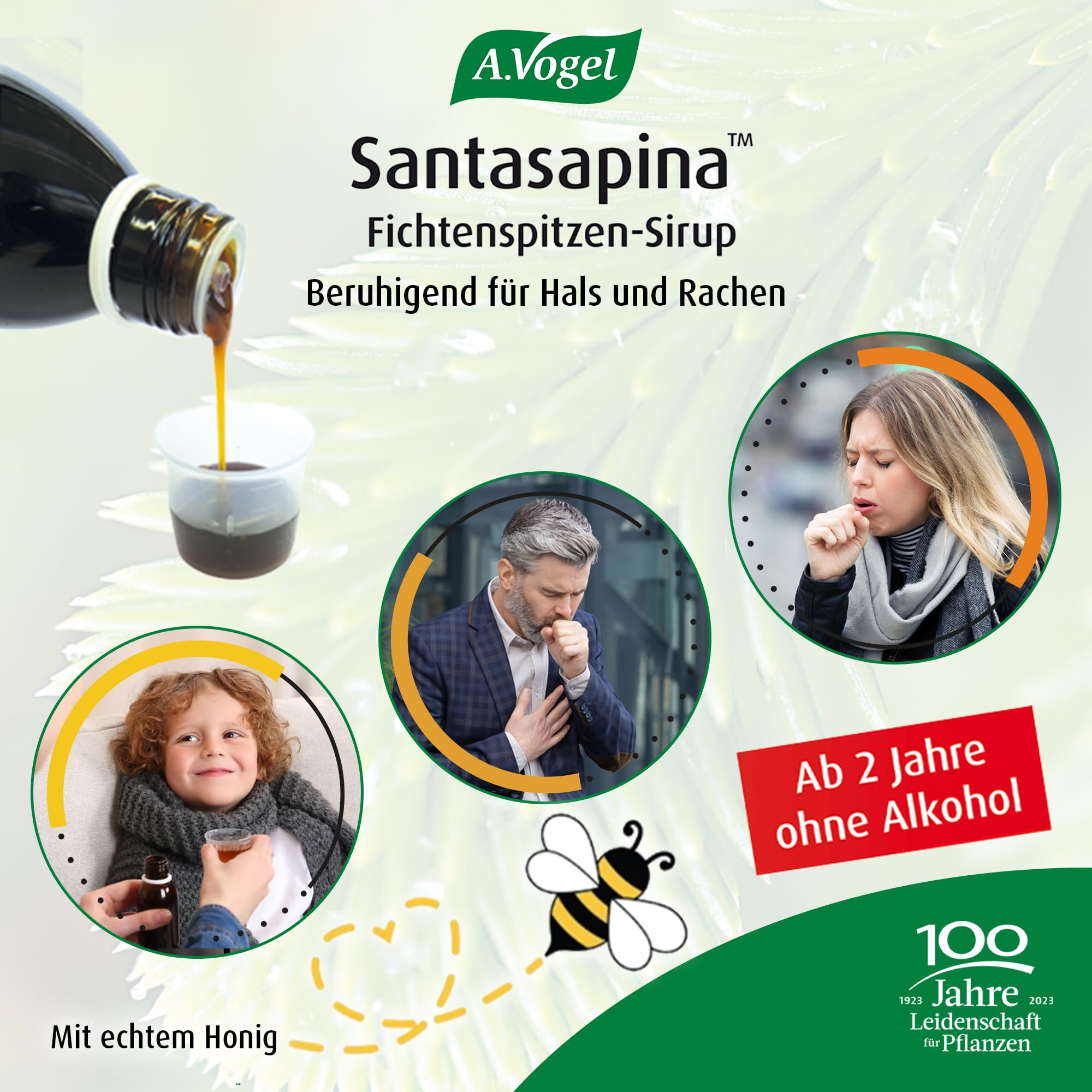 A.Vogel Santasapina Fichtenspitzen Sirup 6 x 200 ml, beruhigend für Hals und Rachen, ohne Alkohol und Zuckerzusätze, für Erwachsene und Kinder ab 2 Jahren