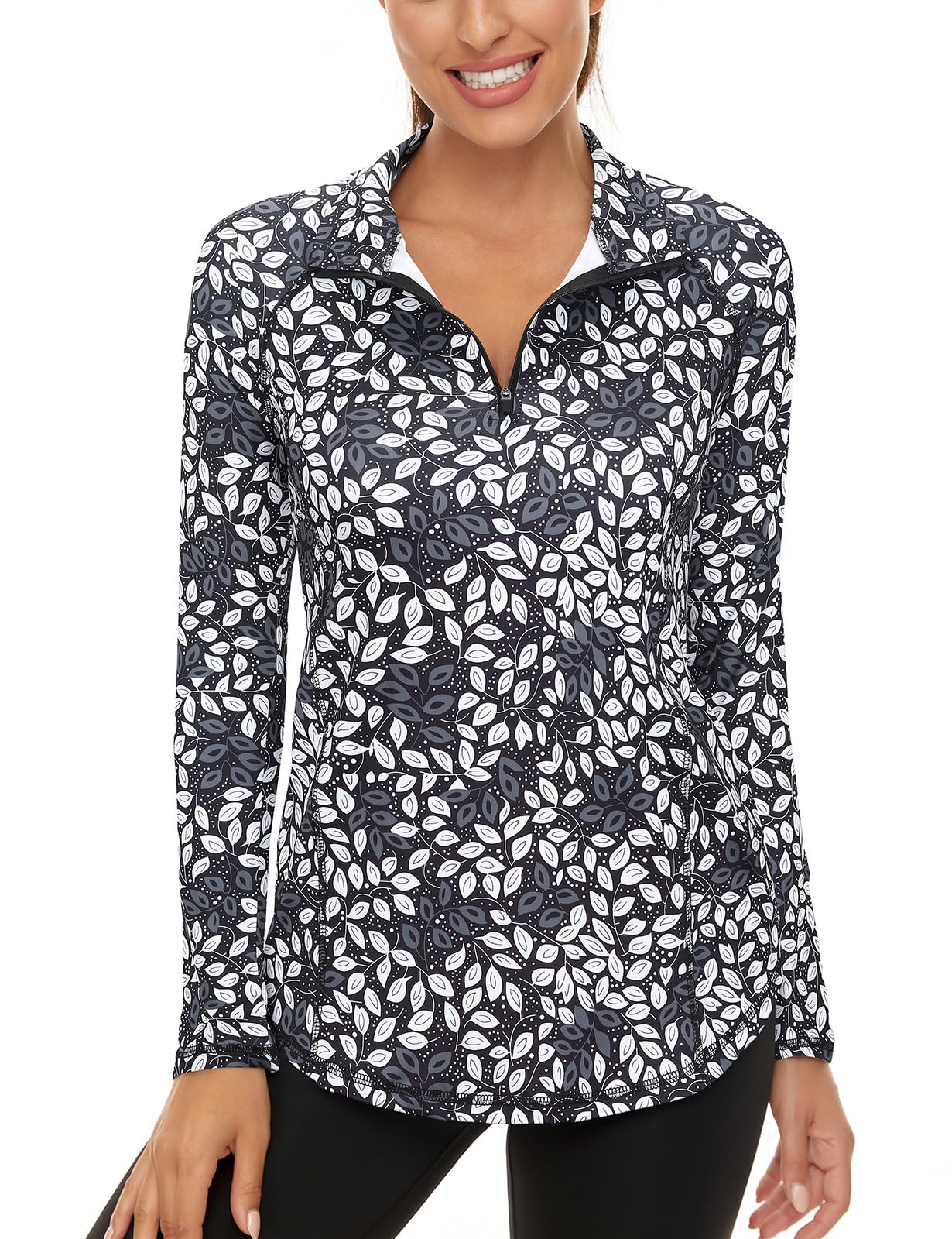 Luranee Womens UPF 50+ Long Sleeve 1/4 Zip Pullover Athletic Hiking Running Workout Tops