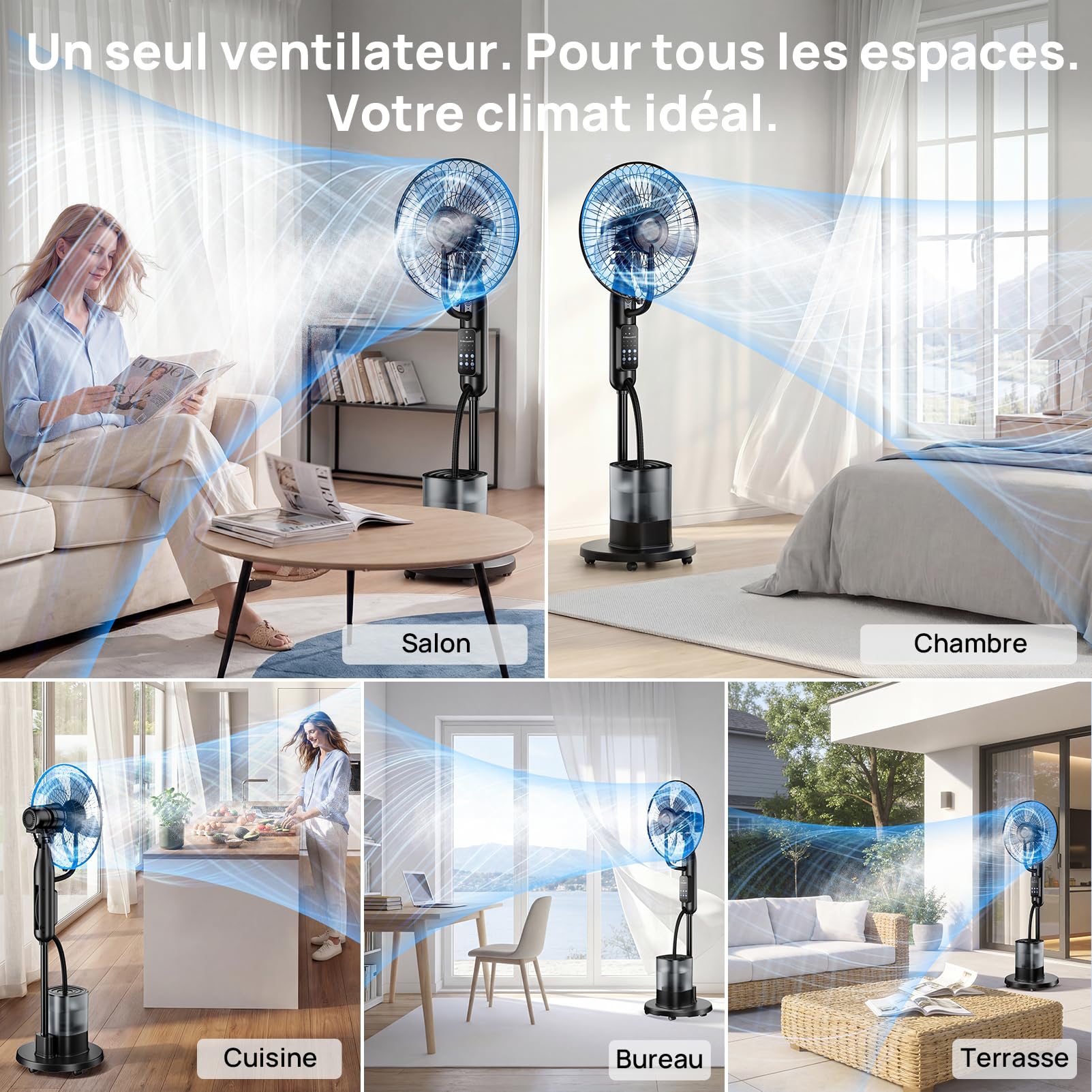 NebulaFlow Ventilateur Brumisateur, 2026 Amélioré Réservoir 4L, 7,5H Ventilateur sur pied, Minuterie, 5 vitesses 3 modes, Ventilateur oscillant avec télécommande pour maison, chambre, bureau, terrasse