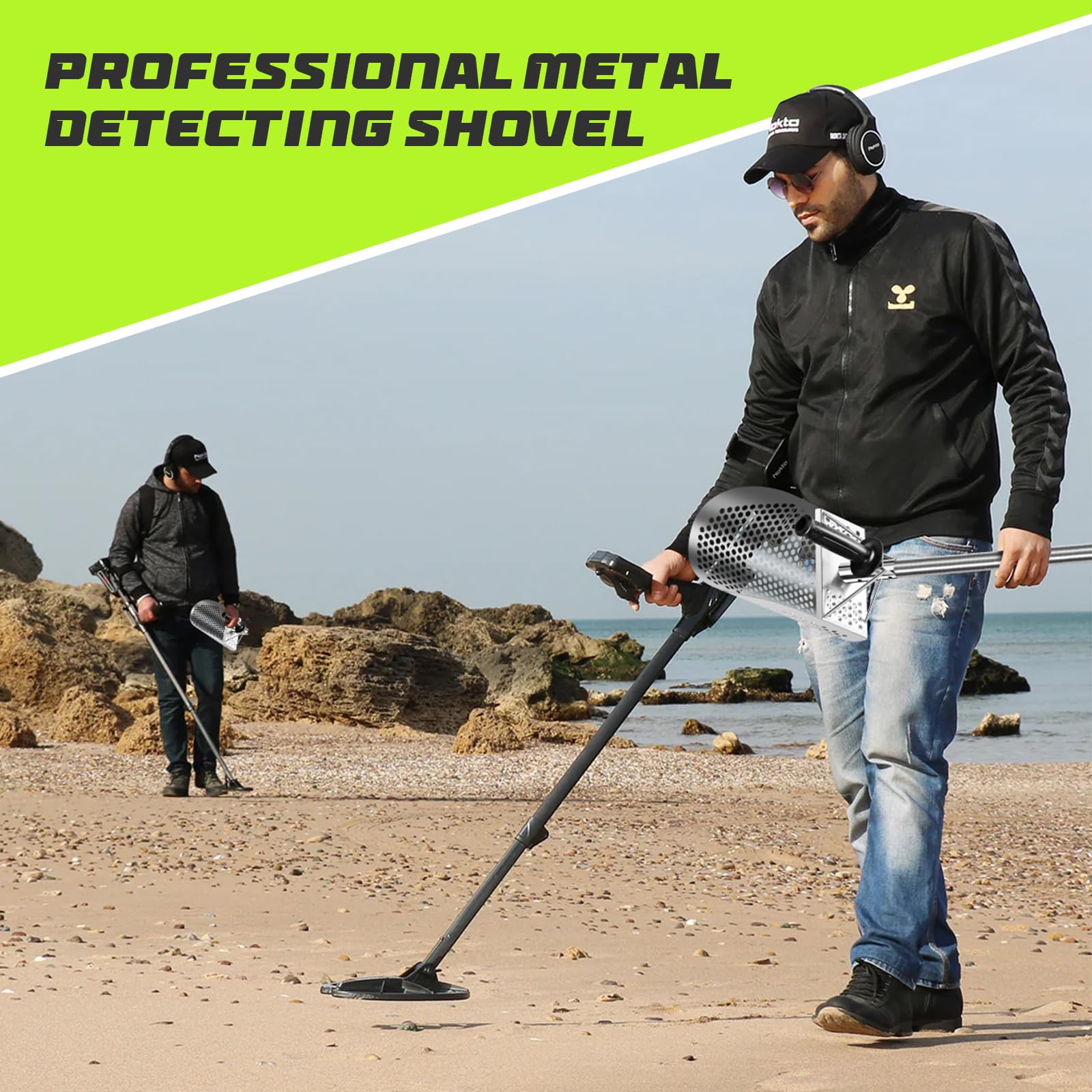 Axiqunel Sand Scoop Metal Detecting,Heavy Duty 304 Stainless Steel Metal Detecting Shovel for Metal Detector,Scoop Shovel with Long Steel Handle Pole Design, Detecting Scoop for Beach Treasure Hunting