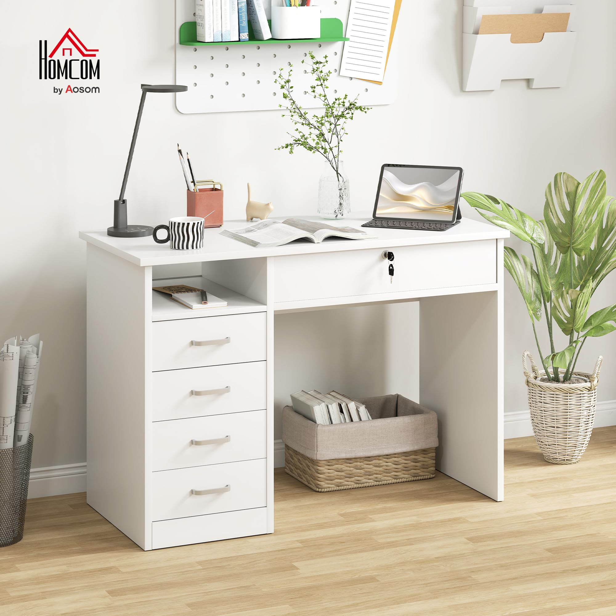 HOMCOM Scrivania con 5 Cassetti per Ufficio e Camera da Letto - Dettaglio