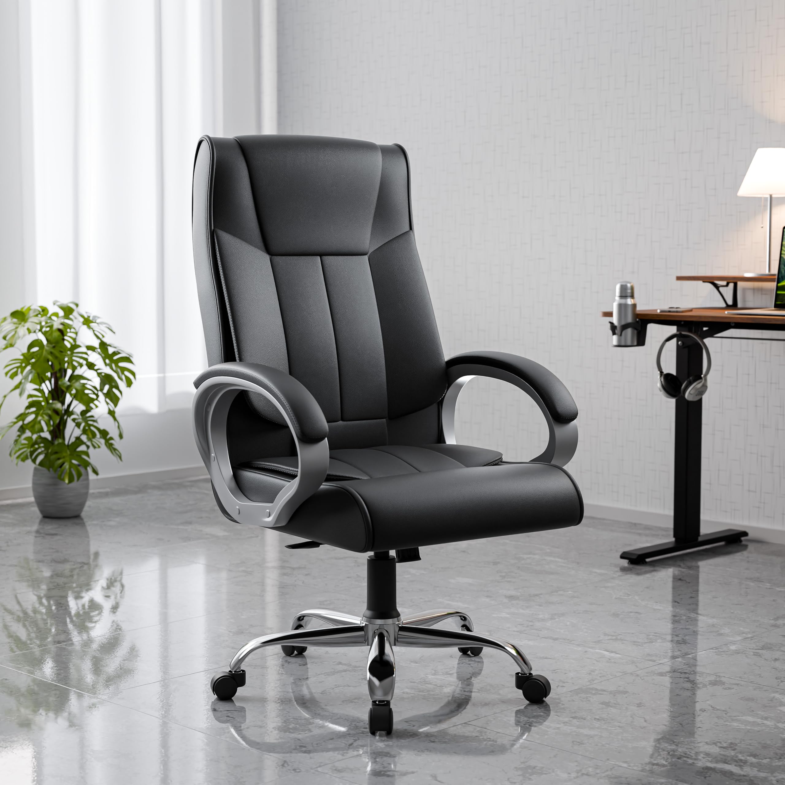 Green Soul Kiev Orthopedic Boss Chair | Leatherette Office Chair | Ergonomic Executive Chair with Spacious Cushioned Seat | Heavy Duty Metal Base | Rocking Function (Black) discount deal