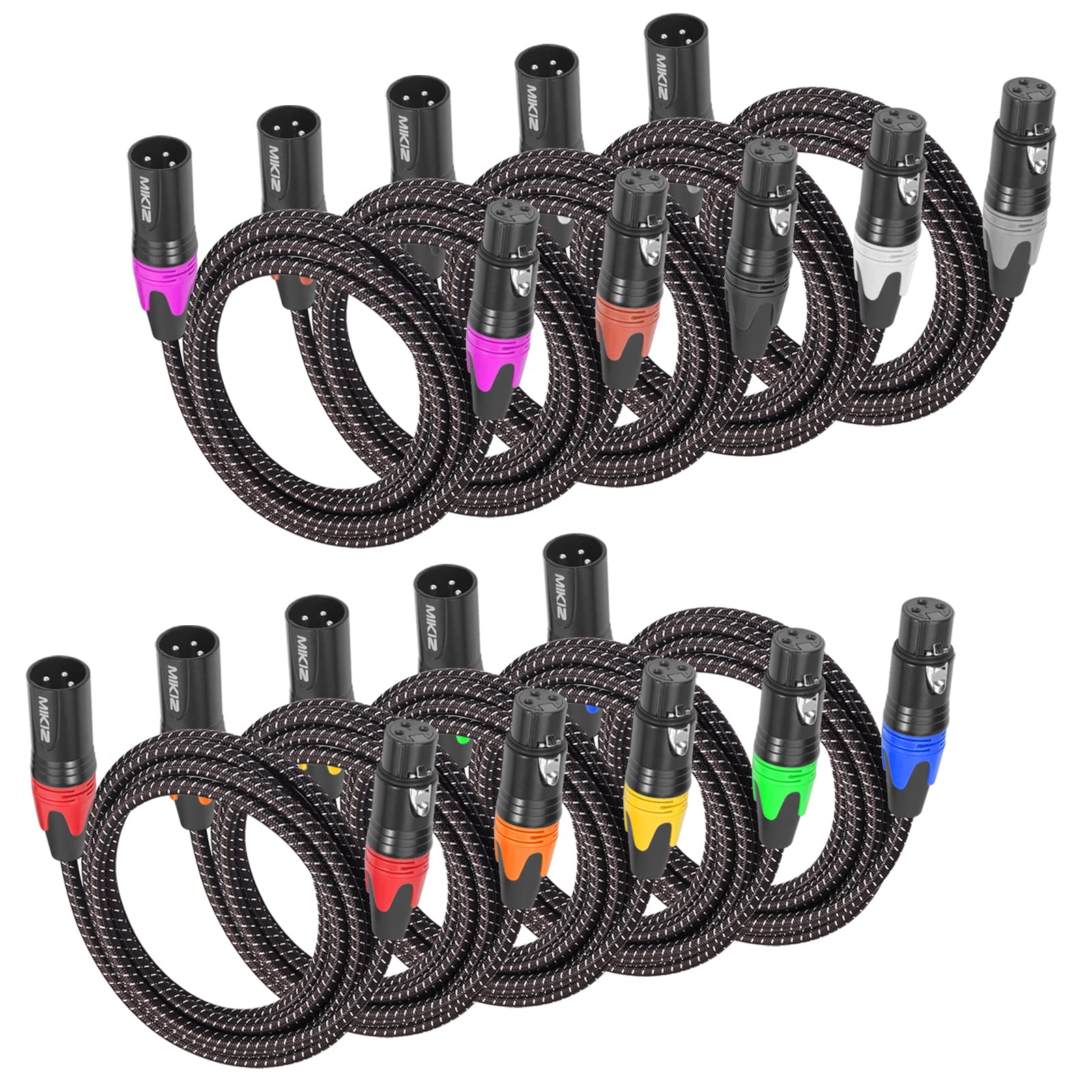 6ft XLR Cables Braided 10 Packs Premium XLR Microphone Cable Male to Female Patch Cable 6 Feet
