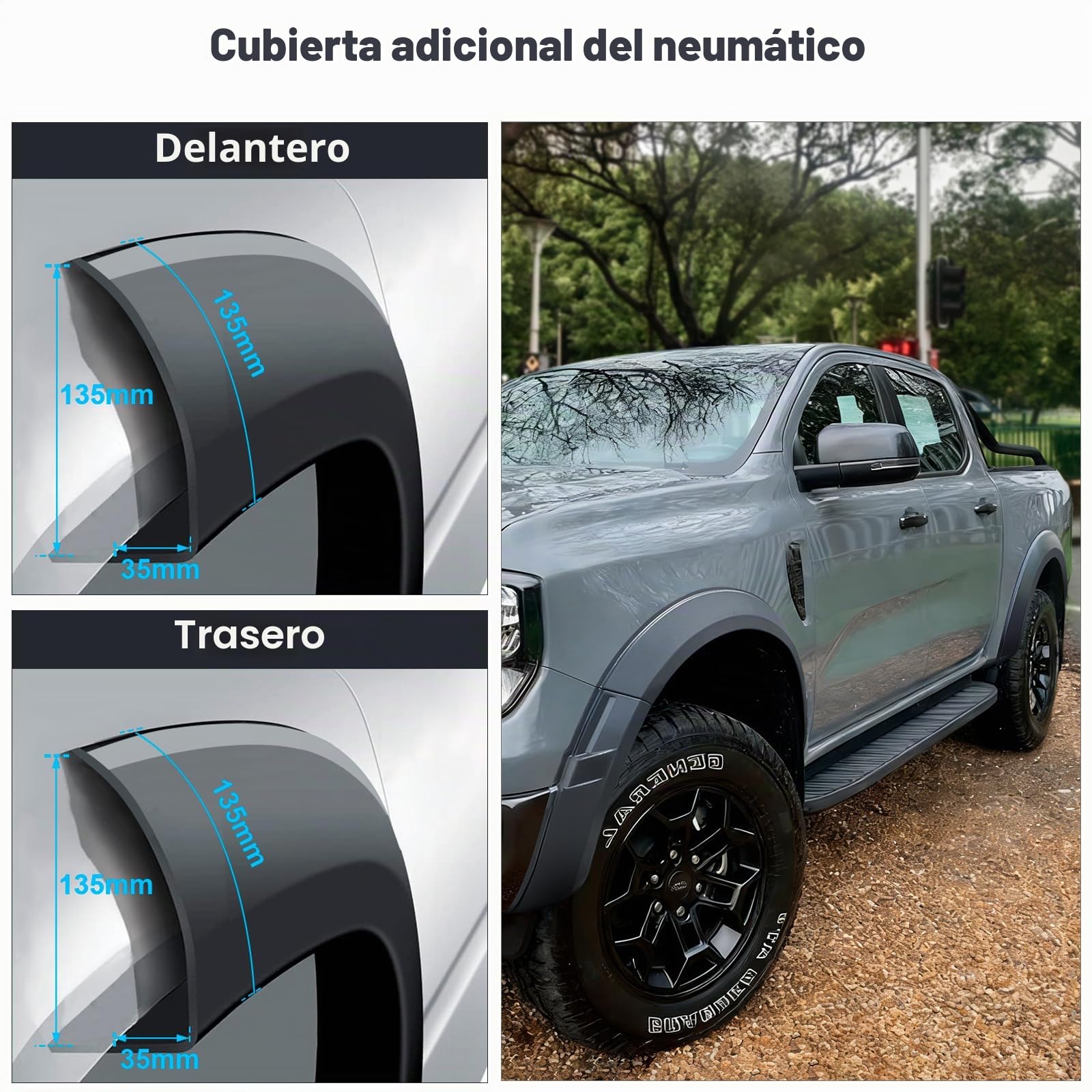 Ampliador de guardabarros para Ford Ranger T9 2023-2024-2025 Termor Limited Doble Cabina Fender Flares de 5 pulgadas, accesorio de ampliación de eje de rueda