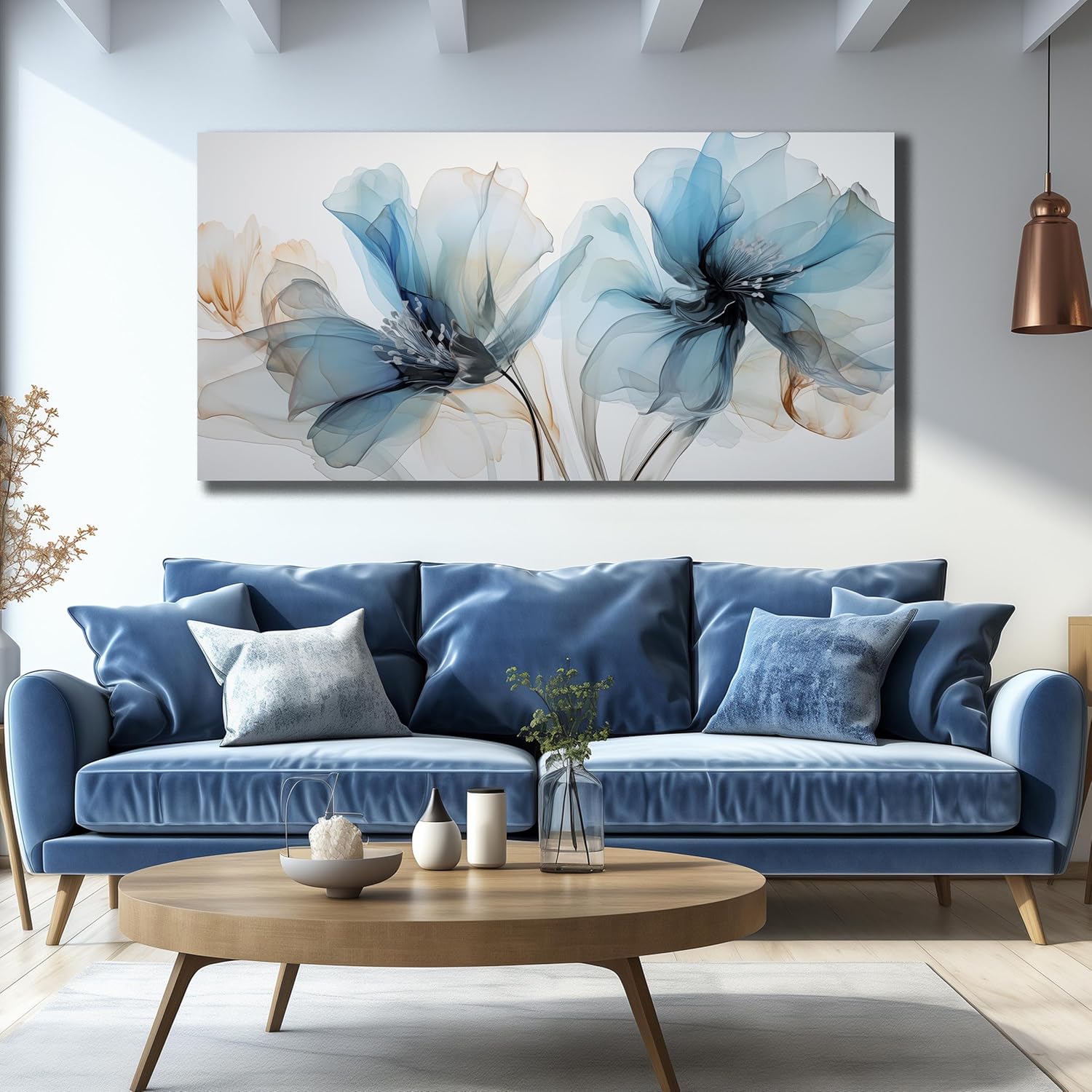 Blue Flower Wall Decor for Living Room Abstract Canvas Wall Art for Office Large Wall Pictures for Dining Room Size 29 x 58 Inch