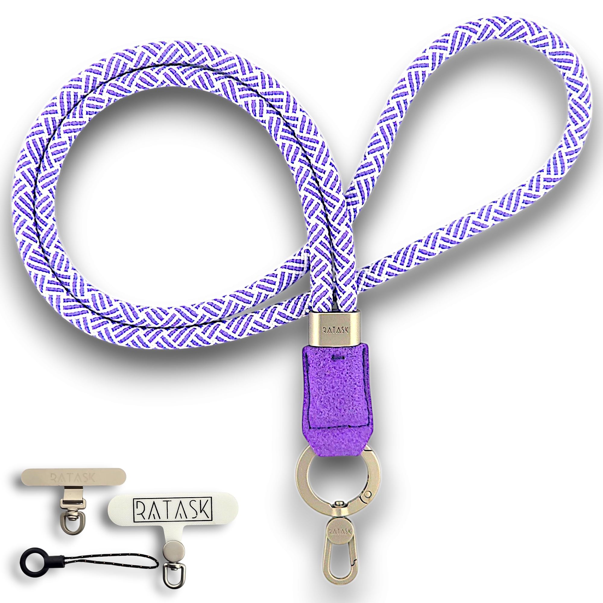 RATASK Neck Lanyard Strap for Mobile Phones, Camera, ID card Holder, Badge Holder, comes with 2 tether tabs(1x metal & 1x fabric) (Purple striped)