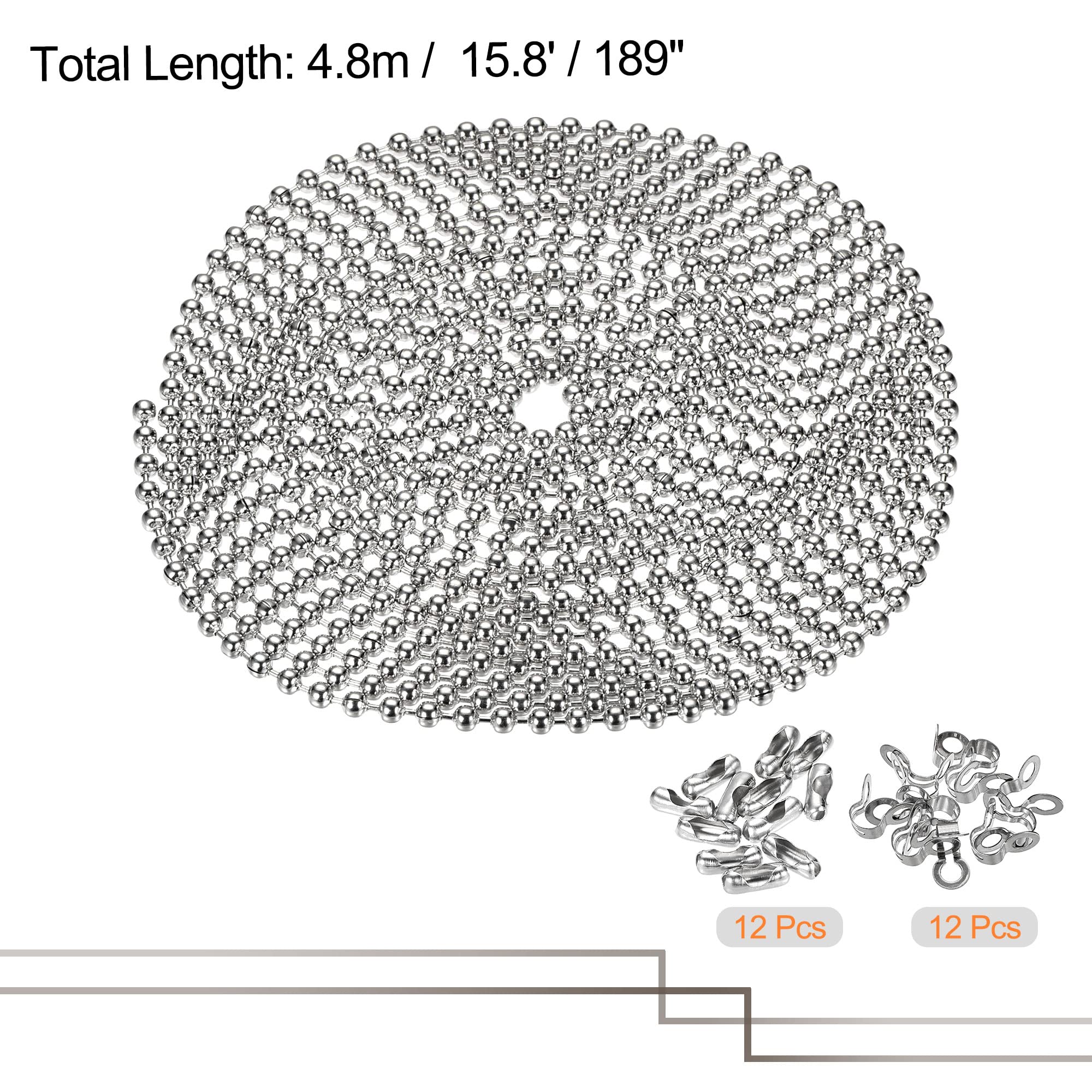 MECCANIXITY Pull Chain Extension - 118 Inch (300cm) Long, 0.12" Dia. Black Beaded Ball Chain With Connectors - View #7