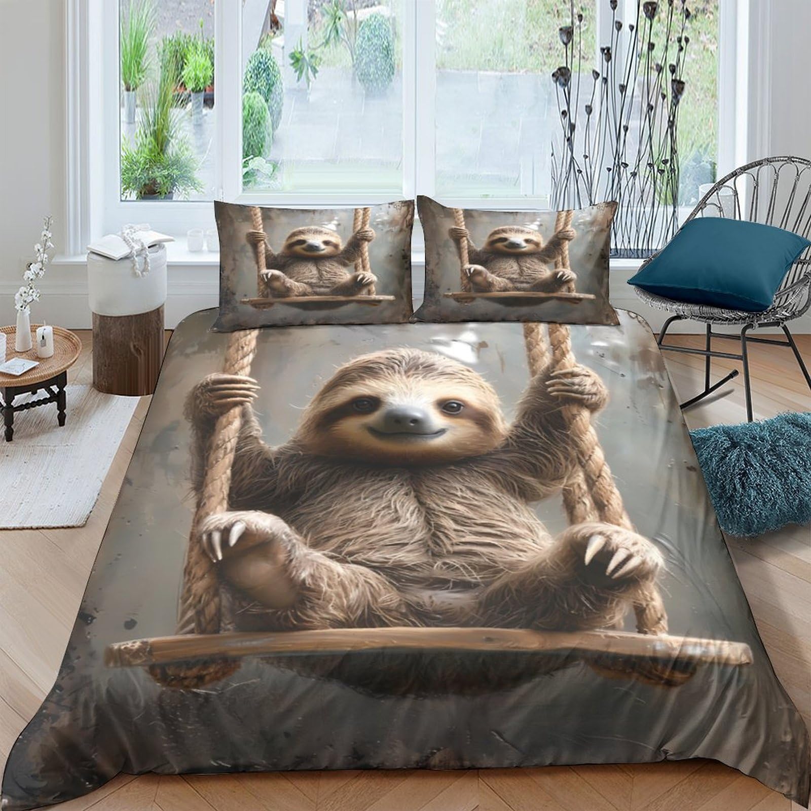 Ctjqhvkz Style-1 3D Printed Swinging Sloth Fitted Sheet Microfiber Soft Brown Cartoon Animal Mattress Cover For Bedroom, Dorm, Guest Room Decor Single（135X200cm）