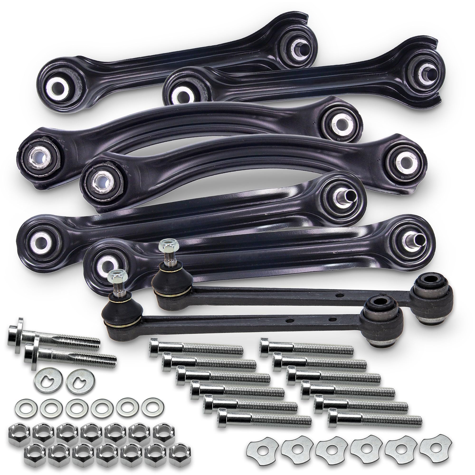 ATEC Germany Querlenkerset 2x Querlenker Hinterachse hinten unten vorne, 2x Querlenker Hinterachse hinten oben vorne, 2x Sturzstrebe, 2x Spurstange Hinterachse + Anbaumaterial