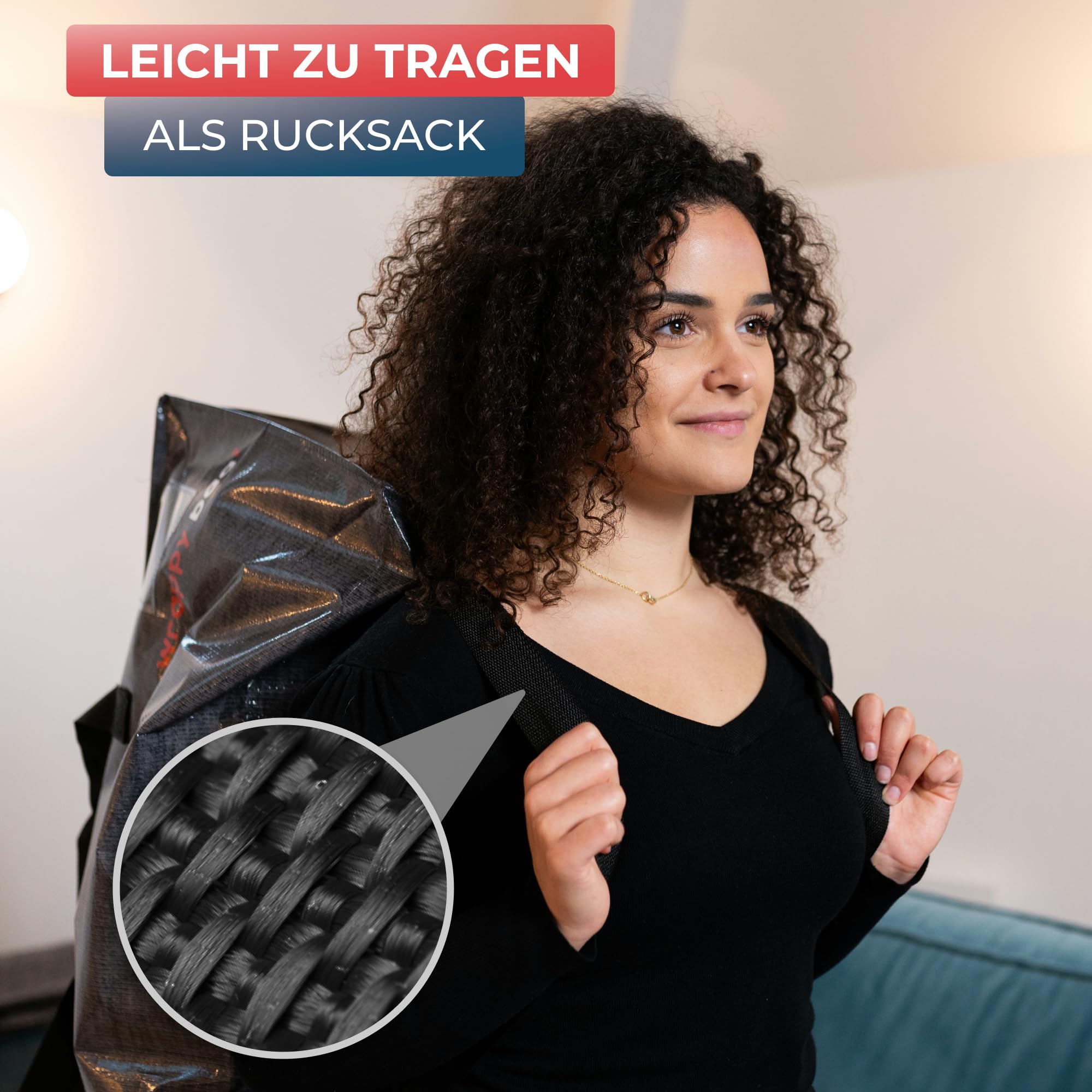 WRAPPYBAG 4er-Set Kunststoff Aufbewahrungstasche – Jumbo XXL Tasche Groß – Wasserabweisend, Stabil, mit Verstärkten Rucksackgurten – Ideal für Kleidung und Bettwäsche – 76 x 36 x 38 cm