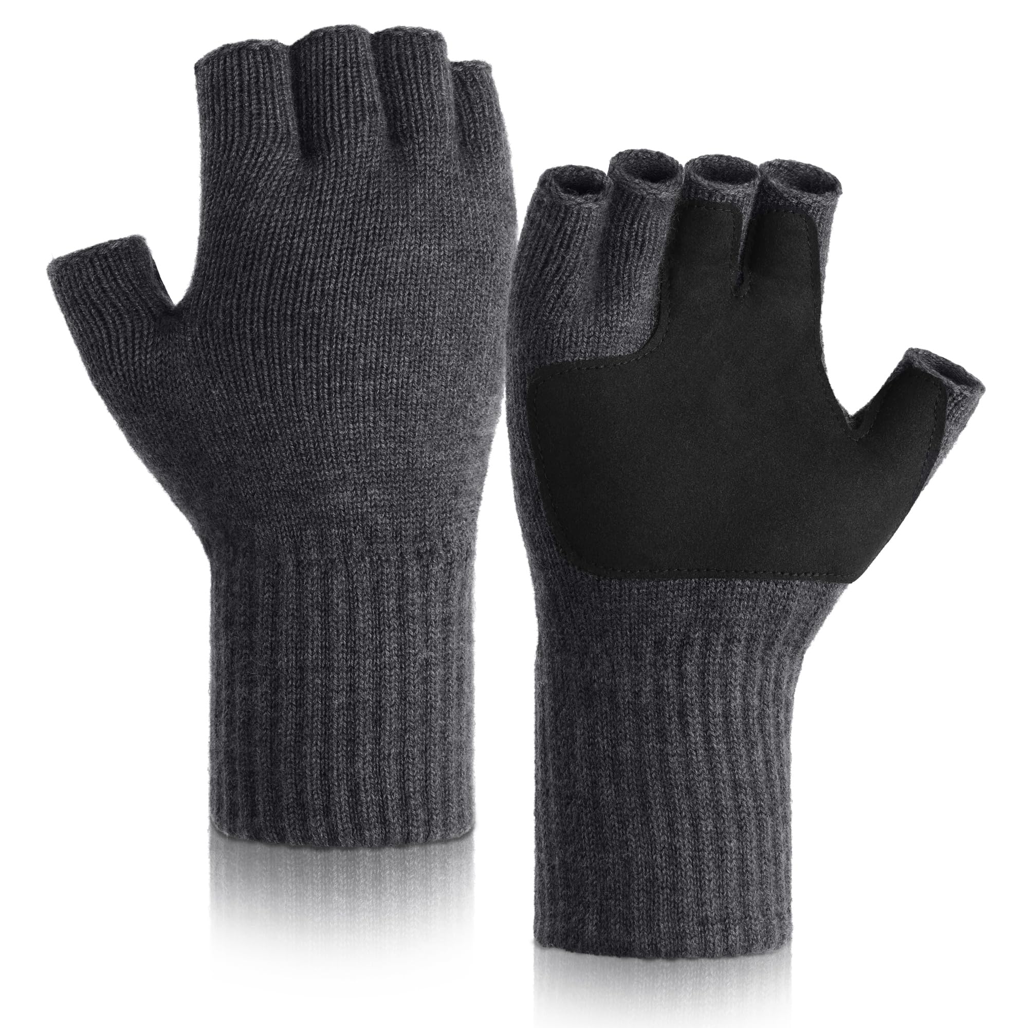 Merino Wool Fingerless Gloves Winter Half Finger Knitted Touchscreen Gloves Thermal Warm Stretchy for Men Women