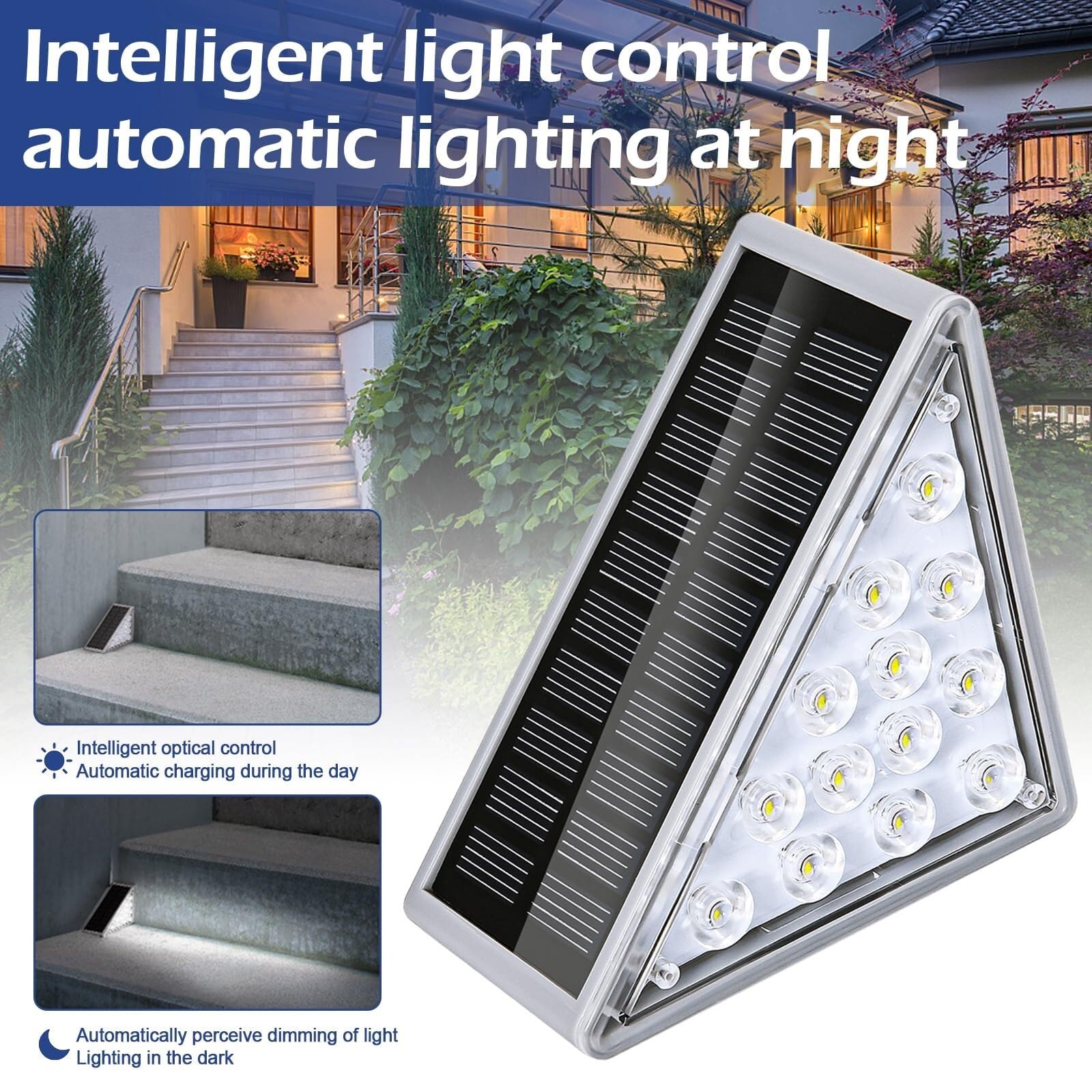 KINKAI Luci Solari Per Gradini Esterni, Confezione Da 14 Pezzi, Luce Calda A LED, Impermeabili, Design Triangolare Per Esterni - 2