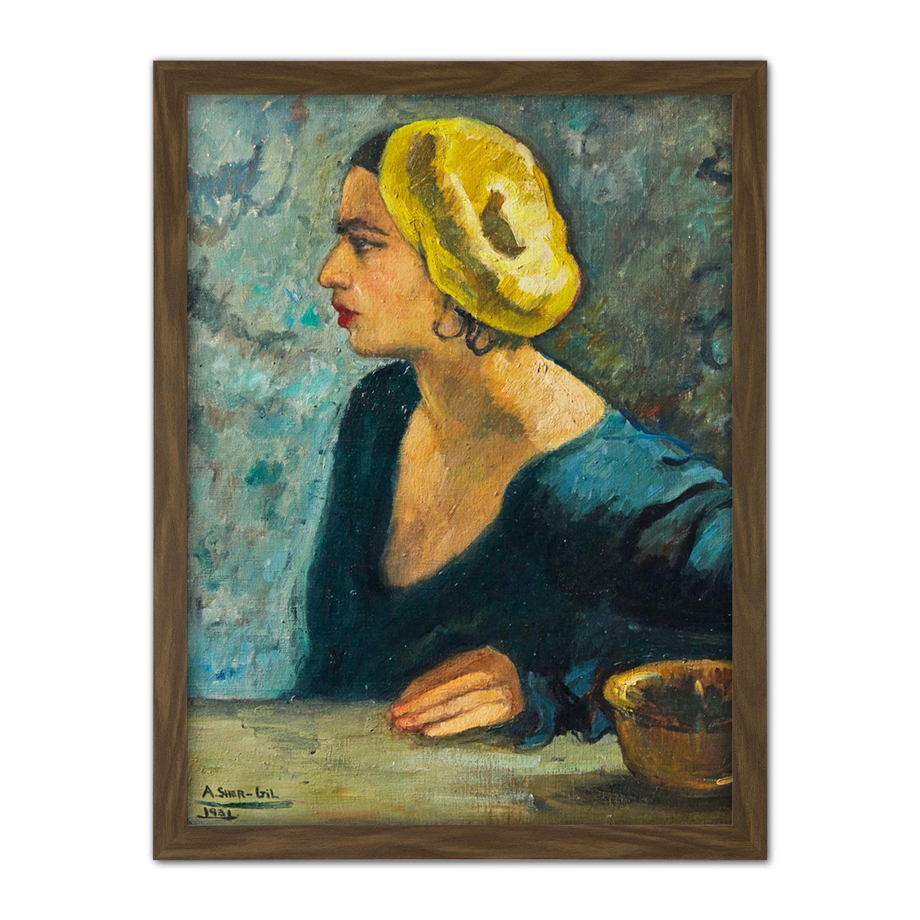 Artery8 Sher-Gil Self Portrait Yellow Hat Painting Artwork Framed Wall Art Print 18X24 Inch