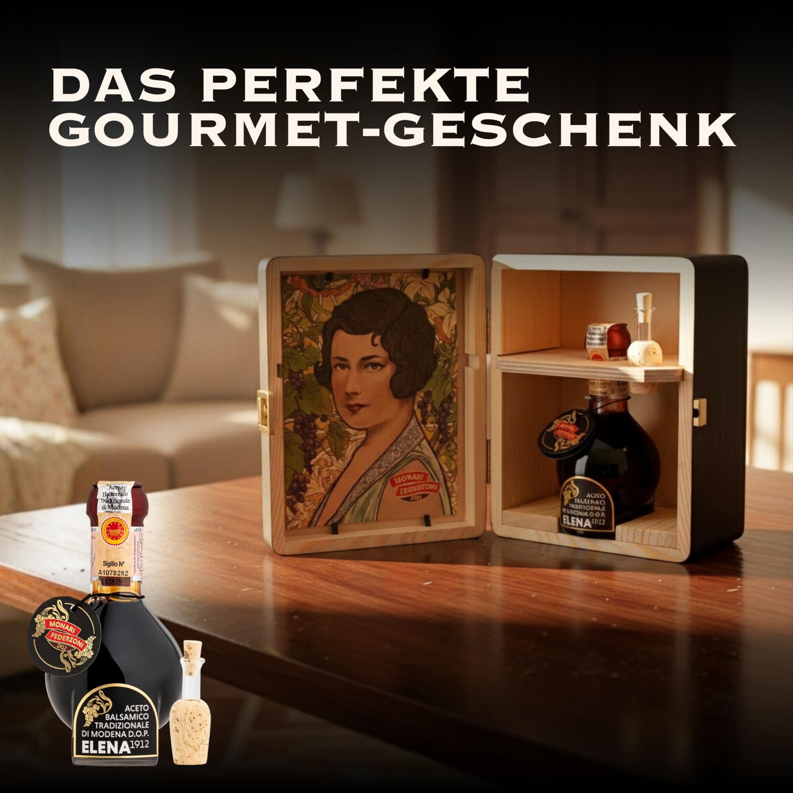 Monari Federzoni Balsamico Essig aus Modena DOP, 12 Jahre alt, traditionelles Produkt nur mit gekochtem Traubenmost – inklusive praktischem Spender – Schachtel mit 100 ml