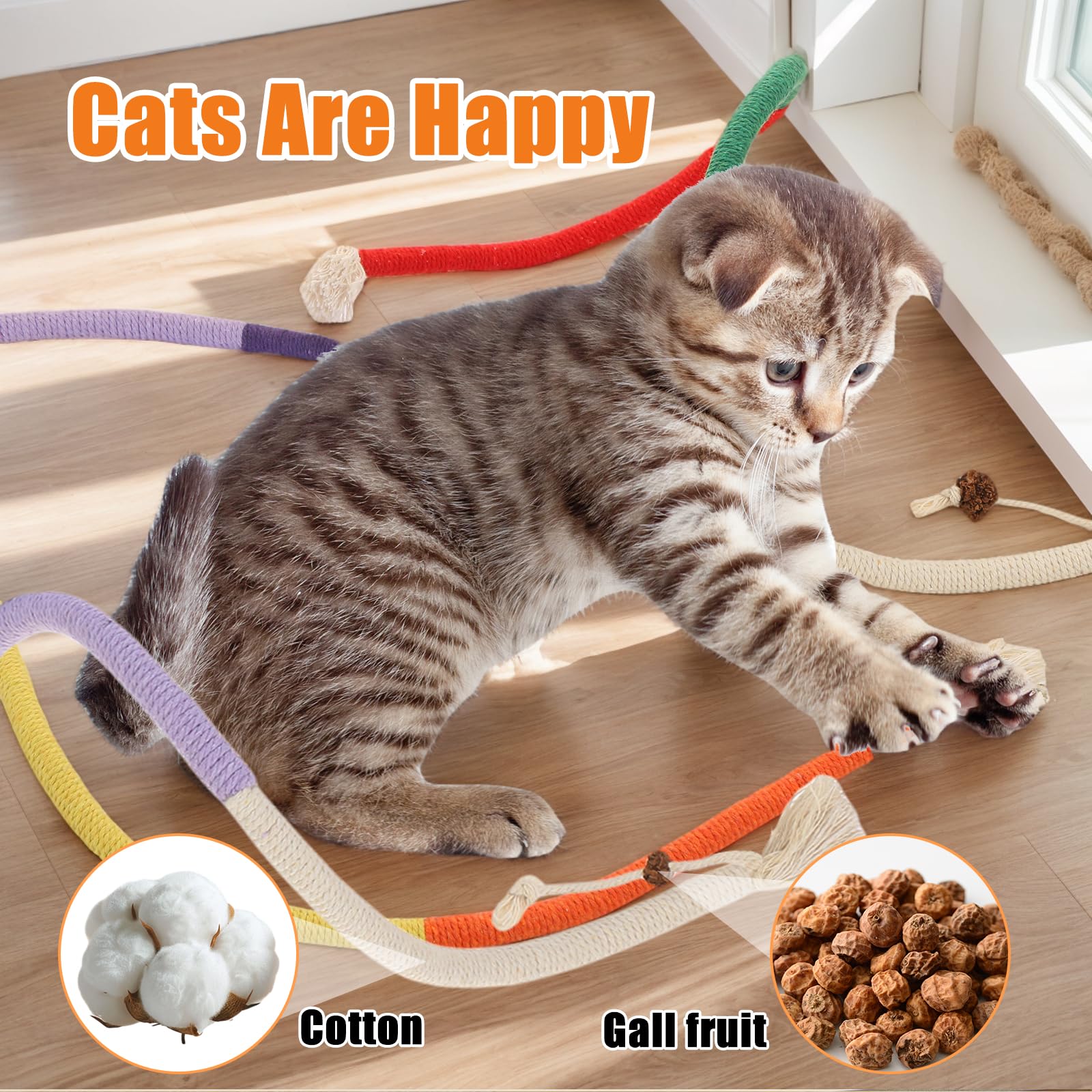 LALASTYLE 6PCS Natural Cat Teething Toy, Cat Chew Toy Bite Rope and Silvervine Chew Sticks, Interactive Kitten Chew Toy - Image 4