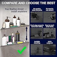 Vista 6 de Estante esquinero de ducha triangular, 1 paquete, blanco, 14 pulgadas de fuerte, aluminio, capacidad de 11 libras, montaje en pared, autoadhesivo