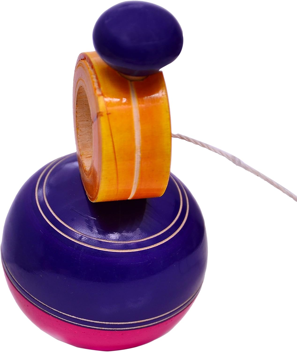 Purpledip Wooden Spinning top with String, Set of 2