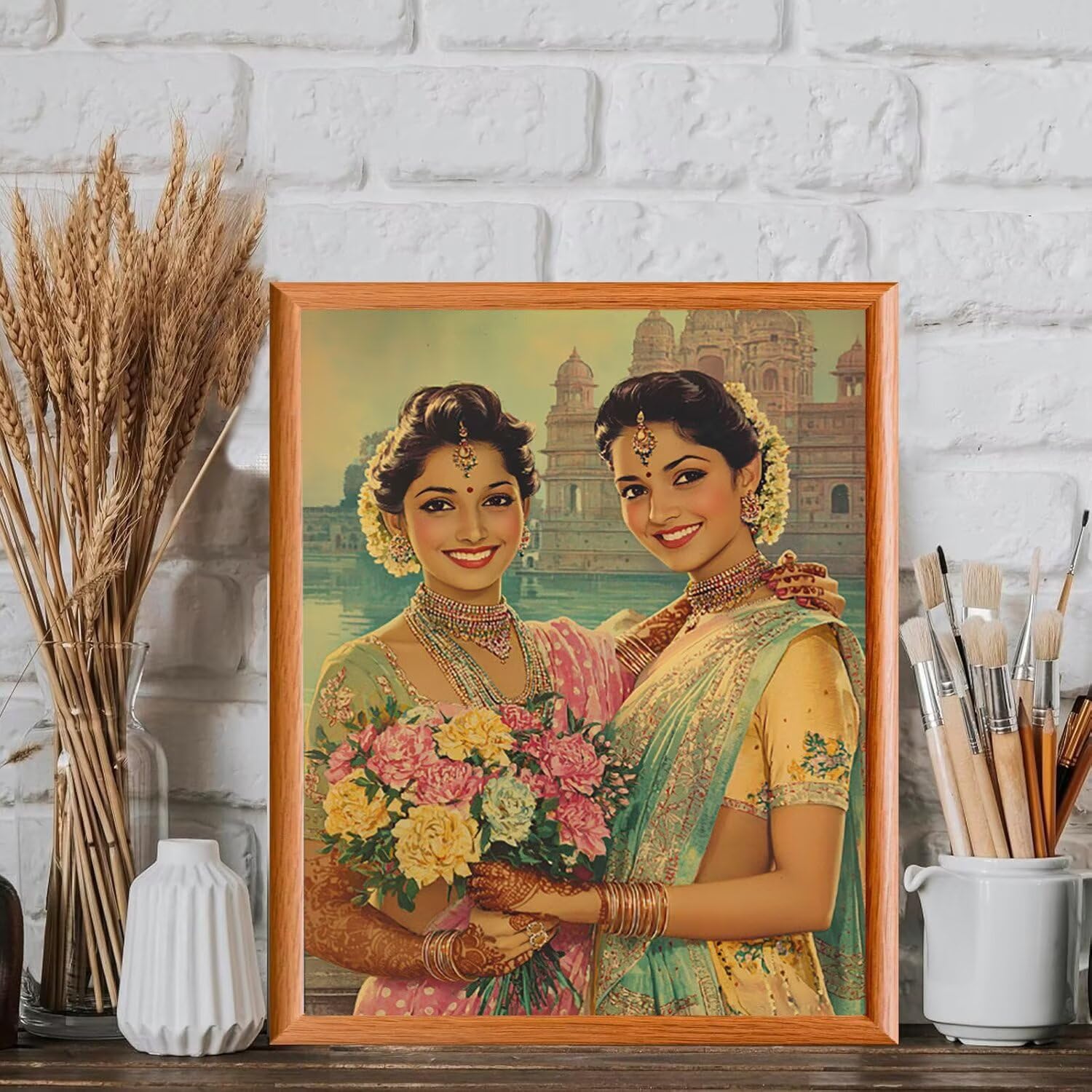 Femme indienne et fleurs Peinture Numero Adulte Kits, 80x100cm m-1065