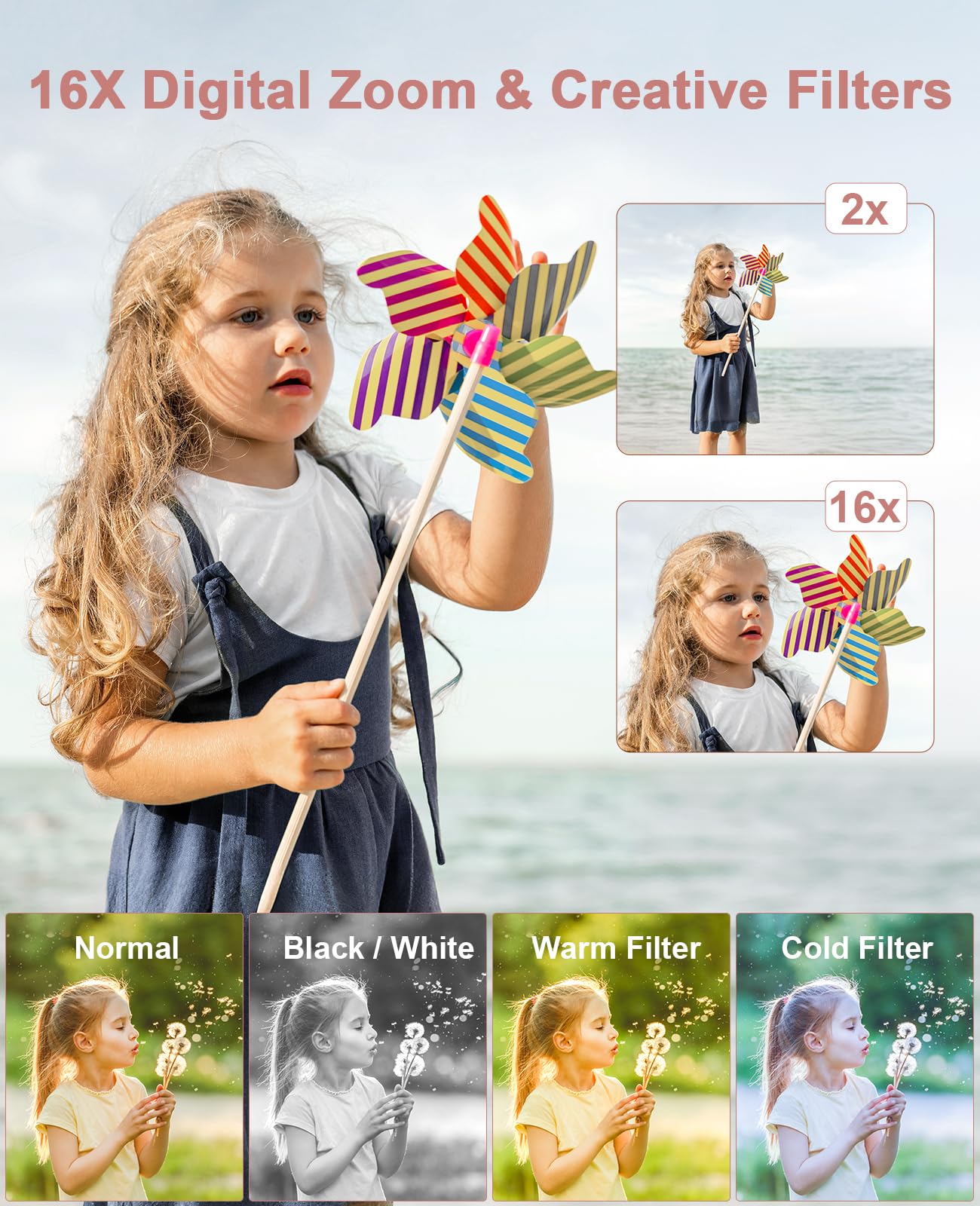 Digitale camera, 1080P compactcamera, 44MP fotocamera, HD vlogging-camera, kindercamera met 2,5 inch LCD-scherm, 16x digitale zoom en 1 batterij, voor meisjes, jongens, beginners, groen