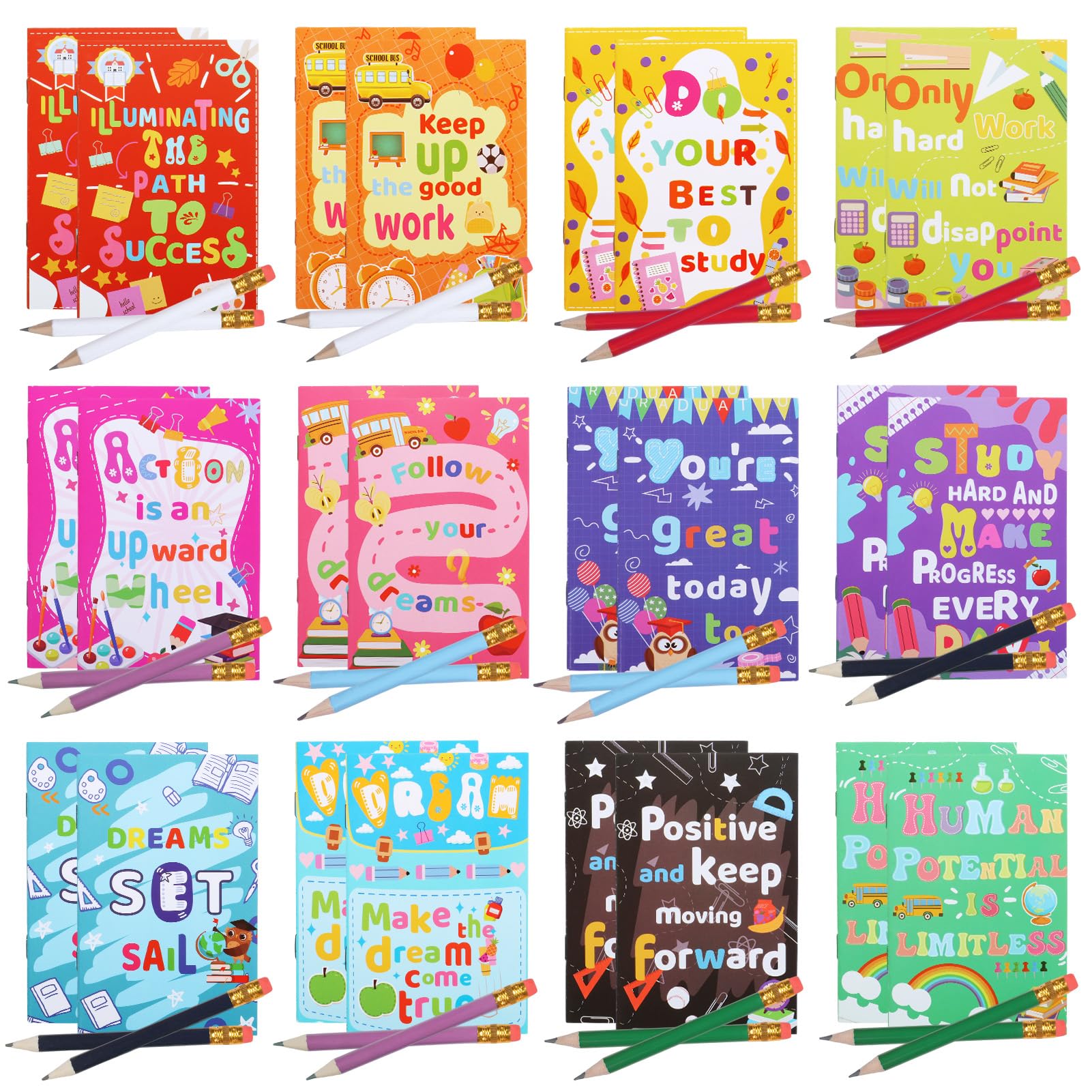 24 Sets End of Year Gifts for Students,End of Term Gifts with Mini Notebooks Rainbow Pencils for Student Recognition Supplies (24Pcs-B)