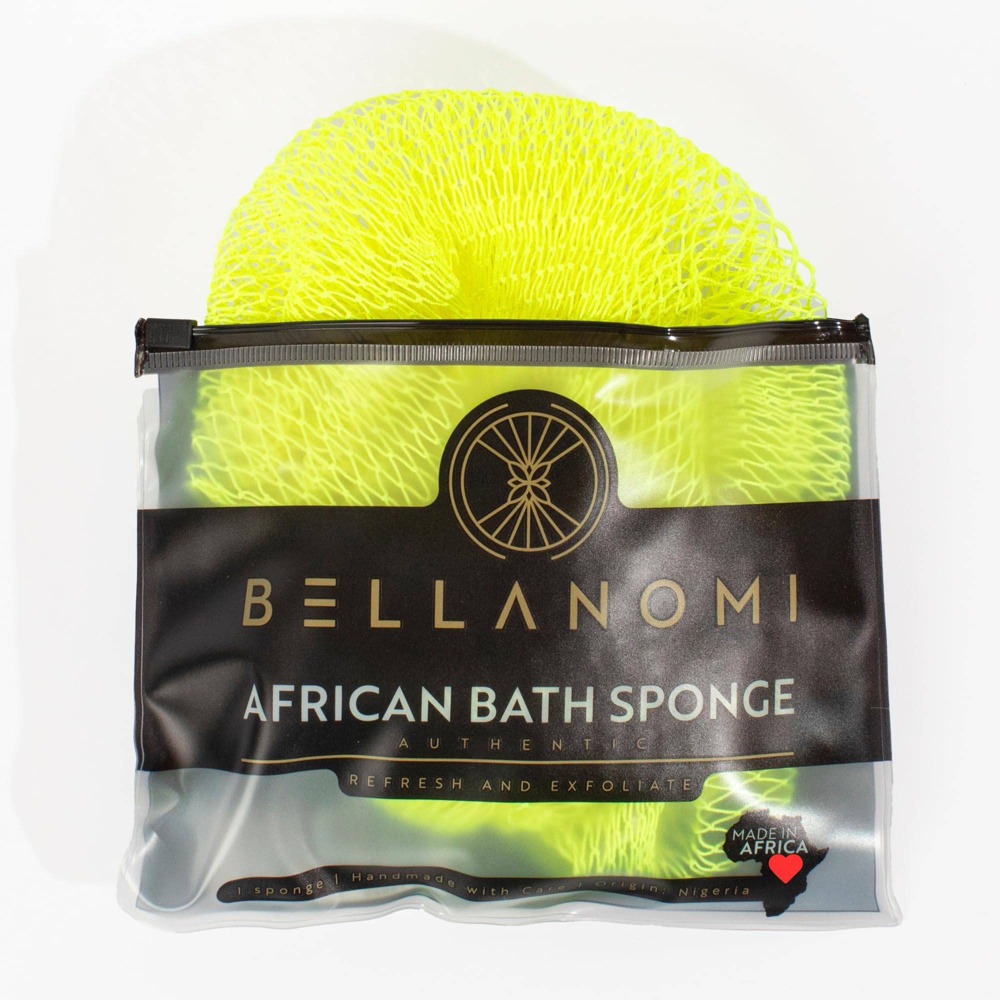 Bellanomi African Exfoliating Net Sponge - Authentic/Ethically Sourced from Nigeria / 45 inch Long (Lemon)