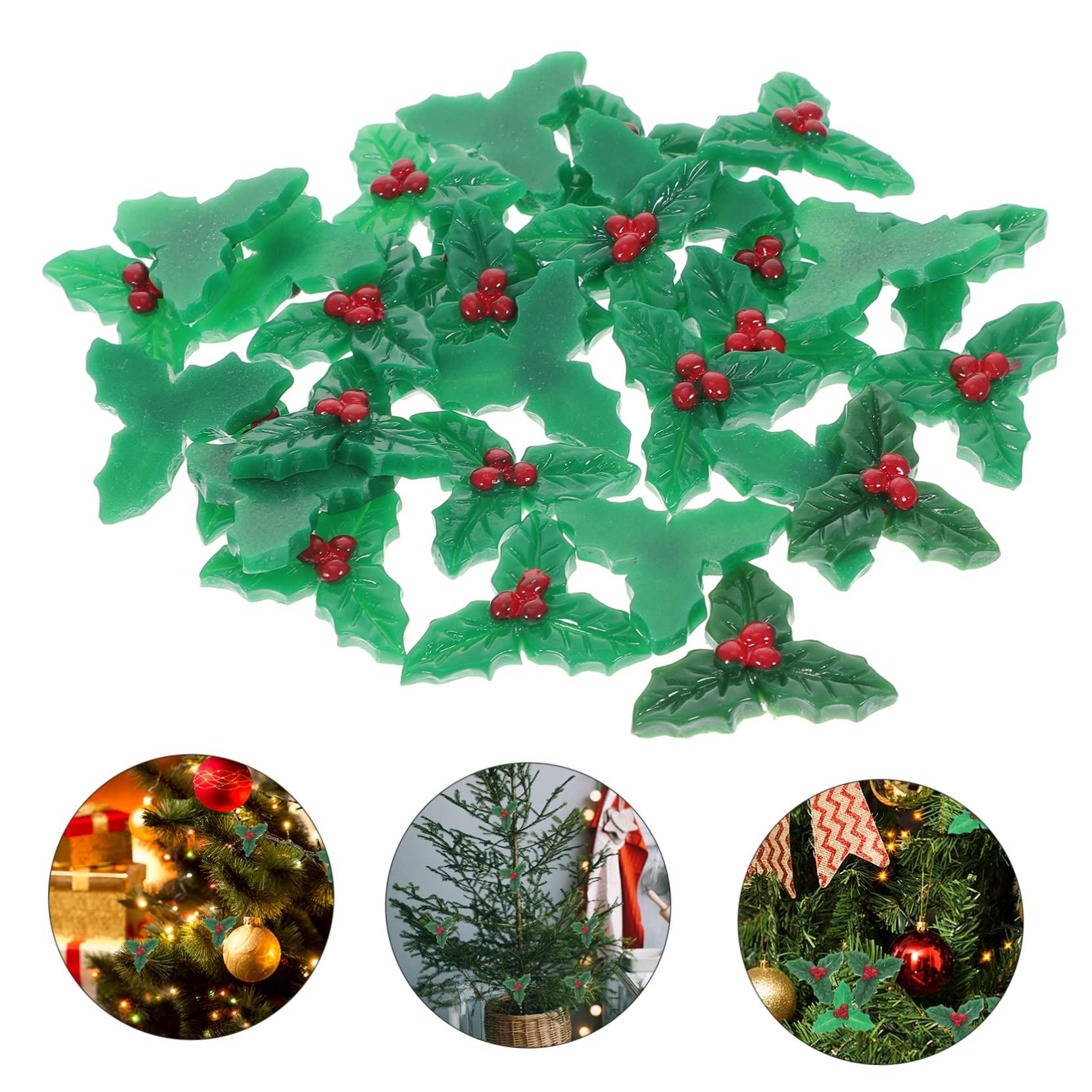 Abaodam Lot De 5 Décorations De Noël en Résine Houx Feuilles Baies Couronne De Sapin De Noël 30 Pièces X 5