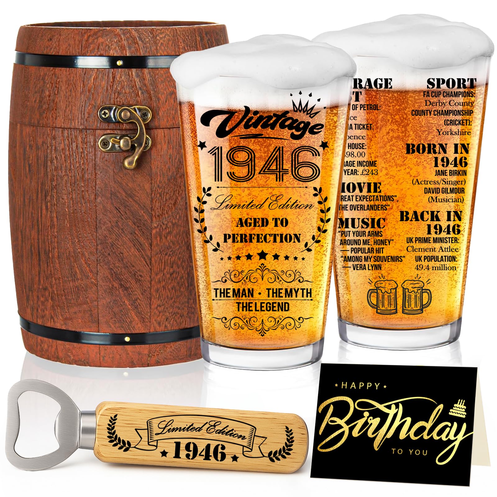Joybble 80th Birthday Gifts for Men, Gifts for Men with Birthday Cards, 80 Years Old Beer Glass in Vintage Box, Valentine's Day Gift Beer Glasses Gift Ideas, Retirement Gift for Dad Grandad