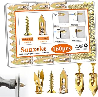 160pcs Self-Drilling Drywall Anchors with Zinc Screws - No Drill Needed, Holds 66lbs for Christmas Decor, Pictures, Shelves