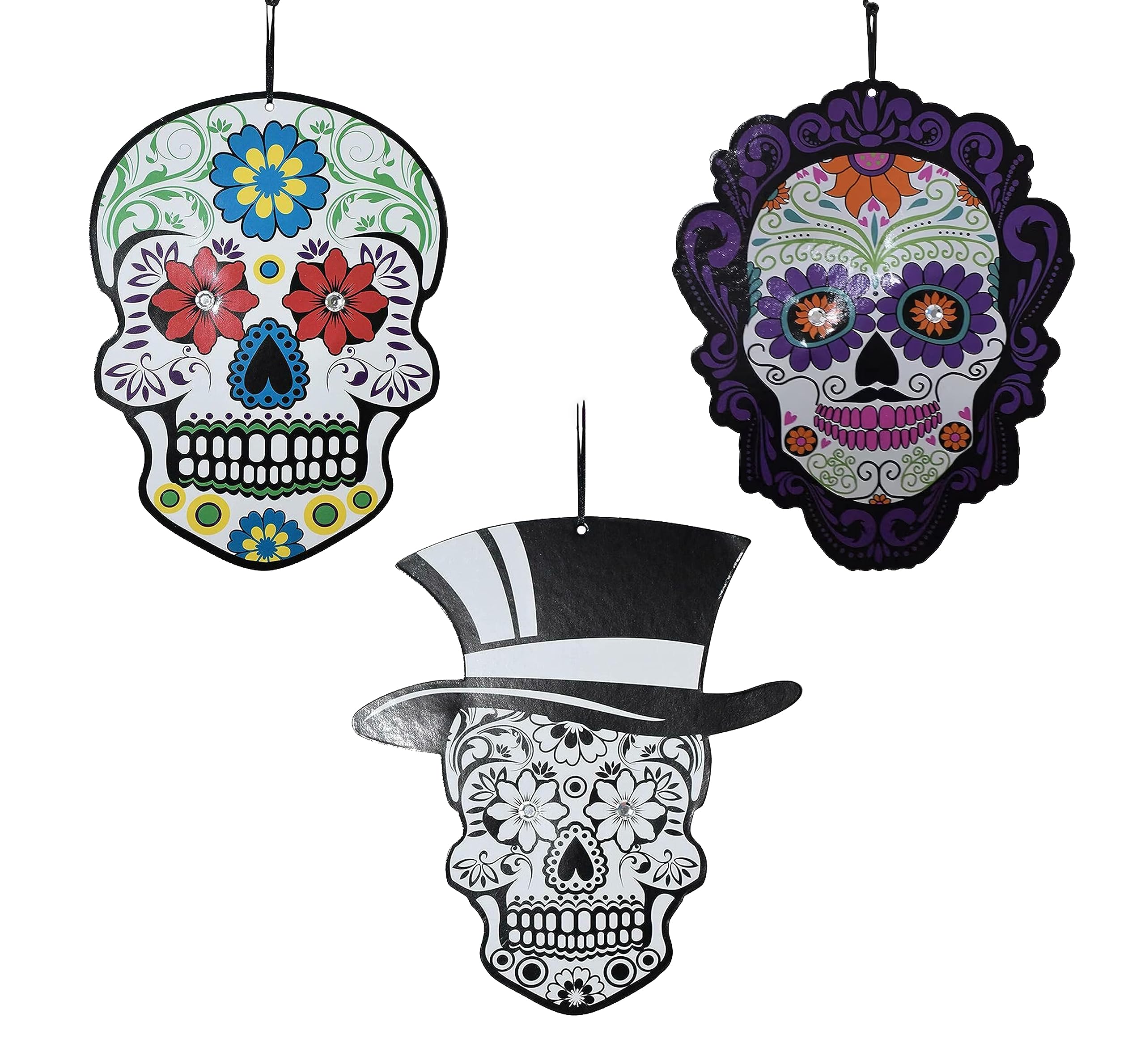 Random 2 pcs Day of The Dead Mask Sugar Skull Full Face Hanging, Masquerade Decoration, Skeleton Halloween Decoration, Mexican Day of The Dead Sugar Skull Wall Sign, Halloween Decorations