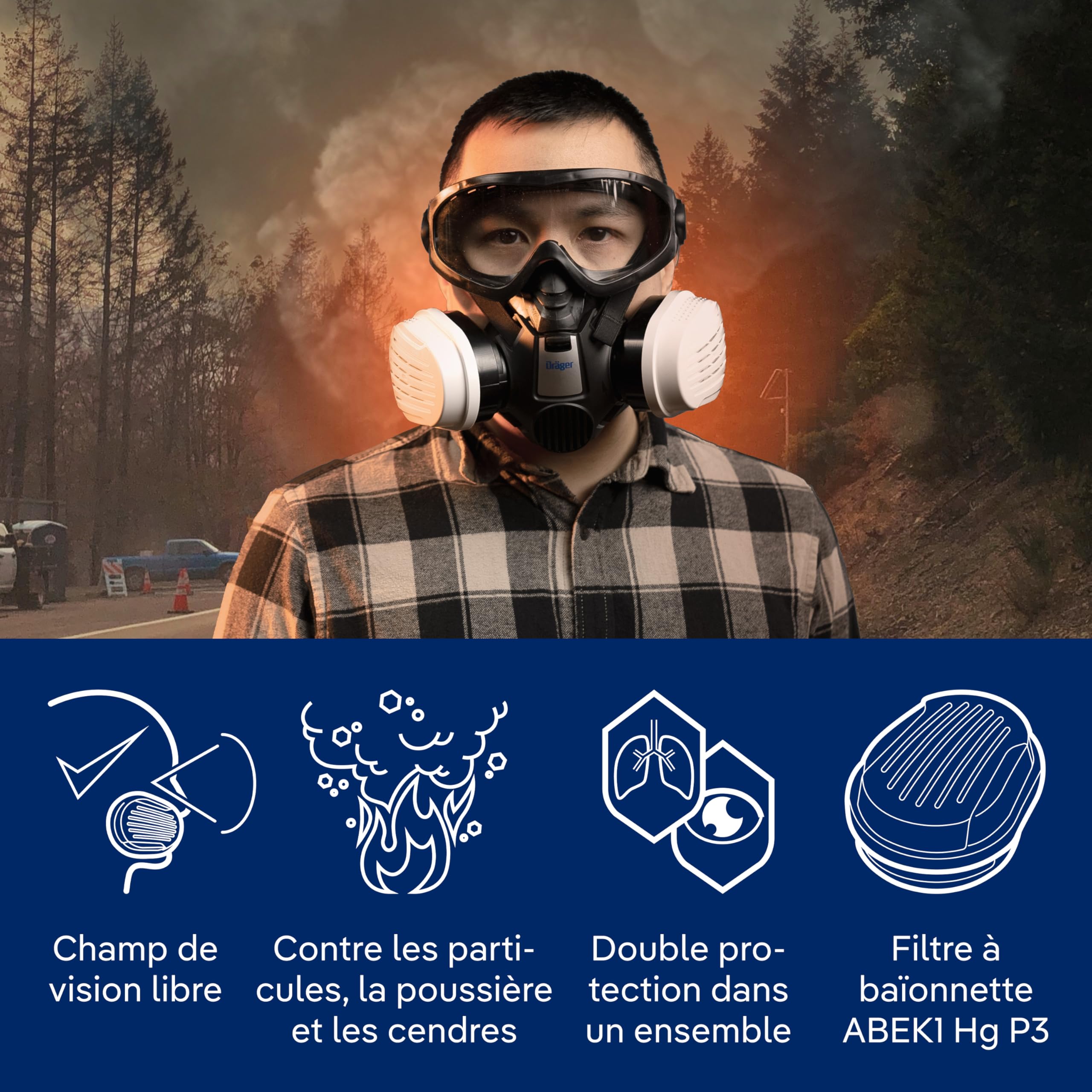 Dräger X-plore 3500 Demi-masque - Fumées Incendie - ABEK1Hg-P3 Filter - M