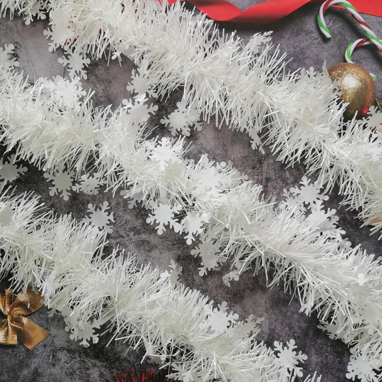 Christmas Snowflake Tinsel Garland, 32.8ft(10M) Long and