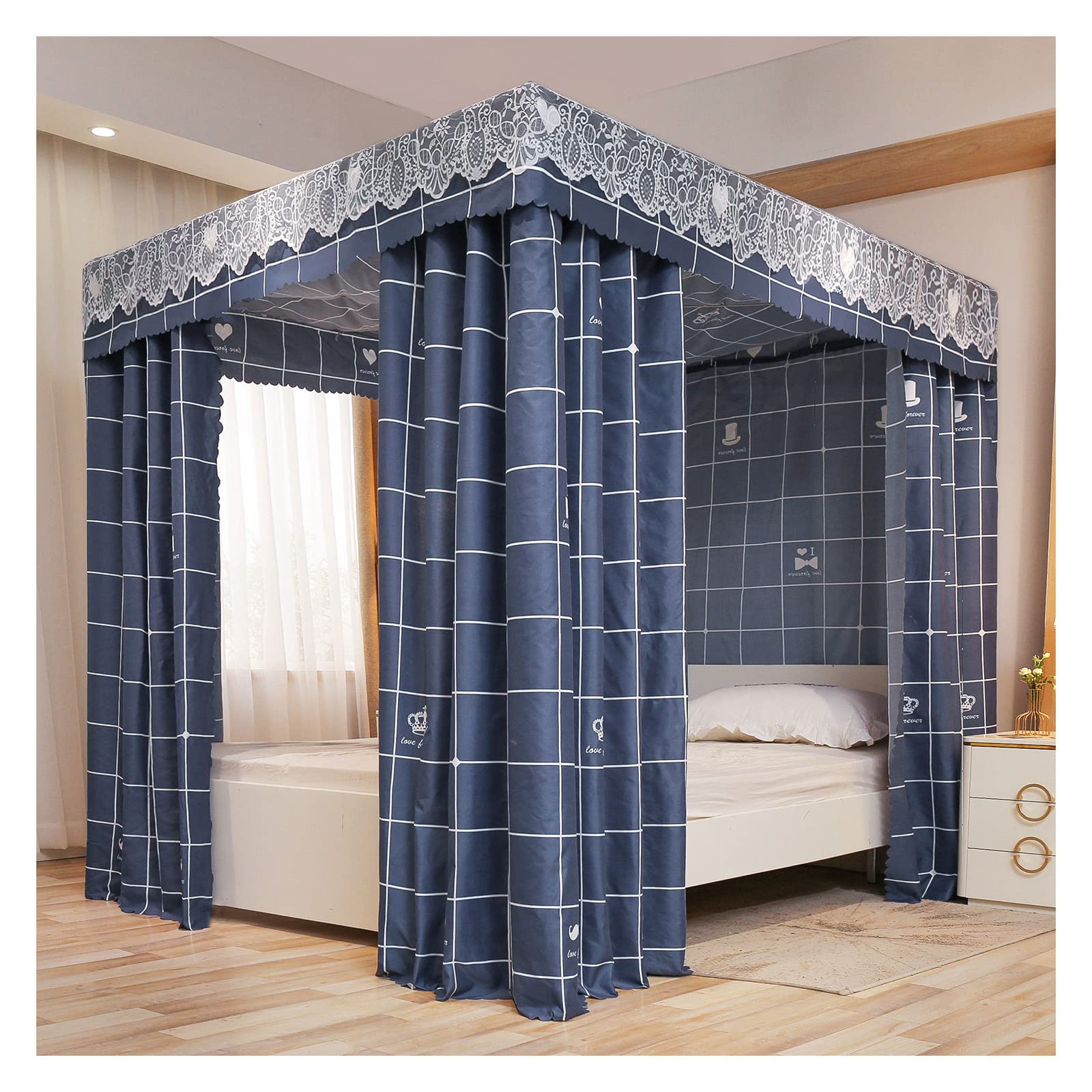 Baldaquin de lit à baldaquin avec Support, moustiquaire, Rideau de lit ombrage, Rideaux de Princesse, baldaquin pour Filles, lit King Size (Taille : 1,8 × 2 m/5,9 × 6,6 Pieds, Couleur : D.)