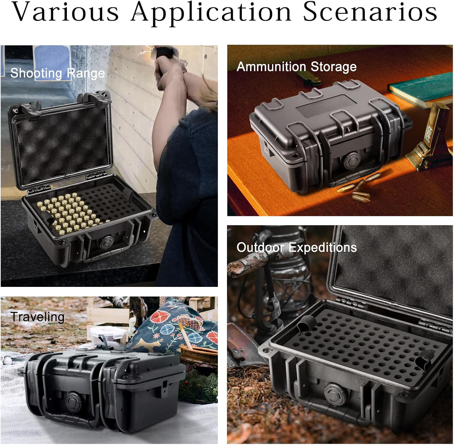 FUNANASUN Compact 9mm Ammo Case Fits Range Bags Waterproof Ammo Storage Box Bullet Locking Storage Case Portable Range Ammo Case for Shooting/Training/Home & Travel, 10" x 9" x 4" Black
