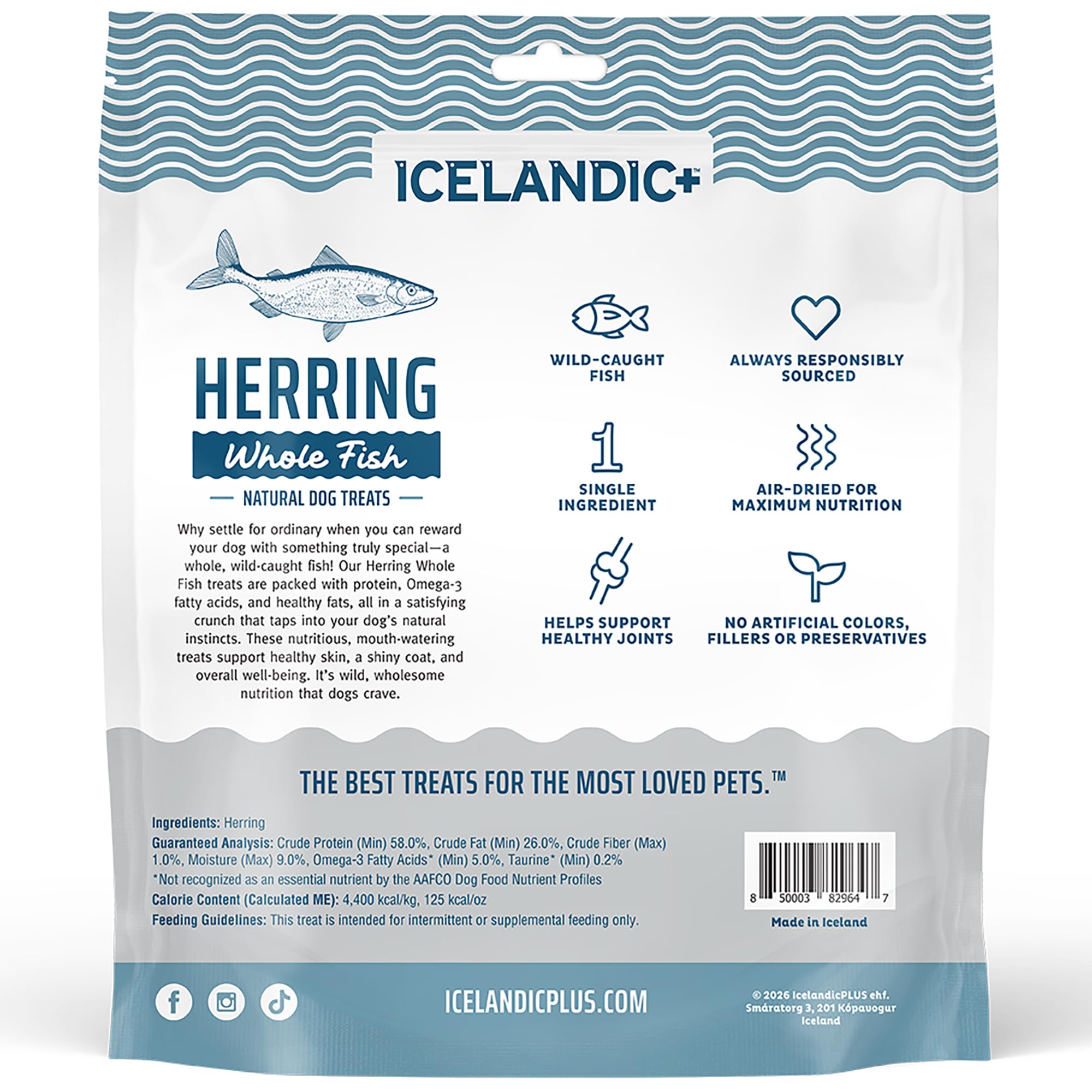 Icelandic+ Ganzer Fischhering – 266 ml Beutel – Hundeleckerlis, rein wild gefangen & luftgetrocknet, Einzelzutatensnack, Haustierkauen, Just The Fish Nothing Else