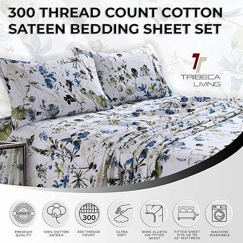 Miniatura 2 de Tribeca Living Colmar - juego de sábanas de algodón de 300 hilos, extra profundo, estampado