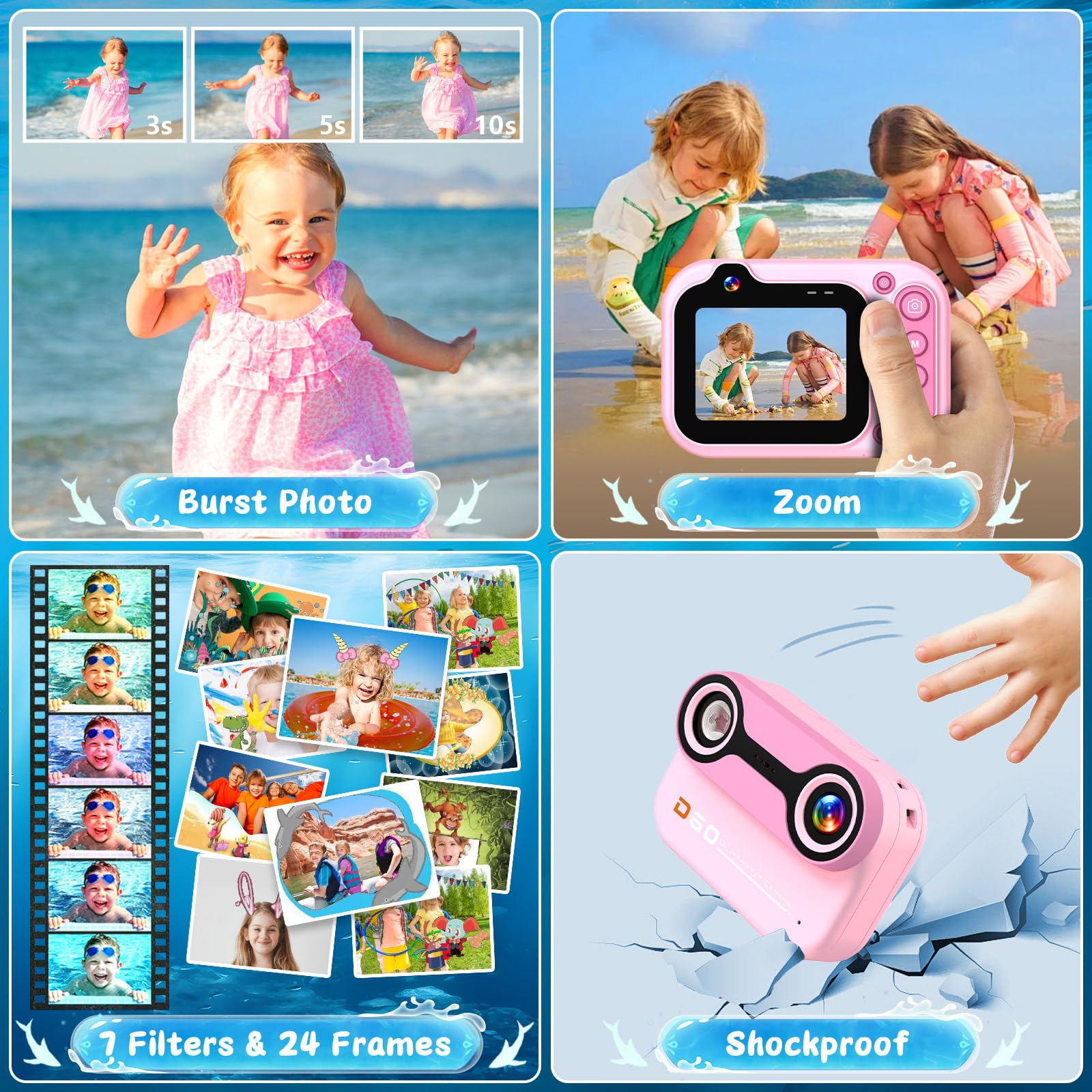 Appareil photo numérique étanche 3 m 1080p Full HD 26 MP Caméra sous-marine, zoom numérique 10x, caméra étanche pour plongée avec tuba, selfies sous-marins, natation, plage, parc aquatique