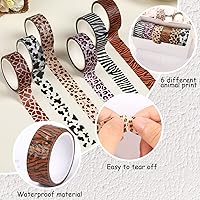Vista 4 de DREMISI 6 rollos de calcomanías de cinta washi con estampado de animales, guepardo, vacas, cebra, jirafa, leopardo, cinta adhesiva decorativa