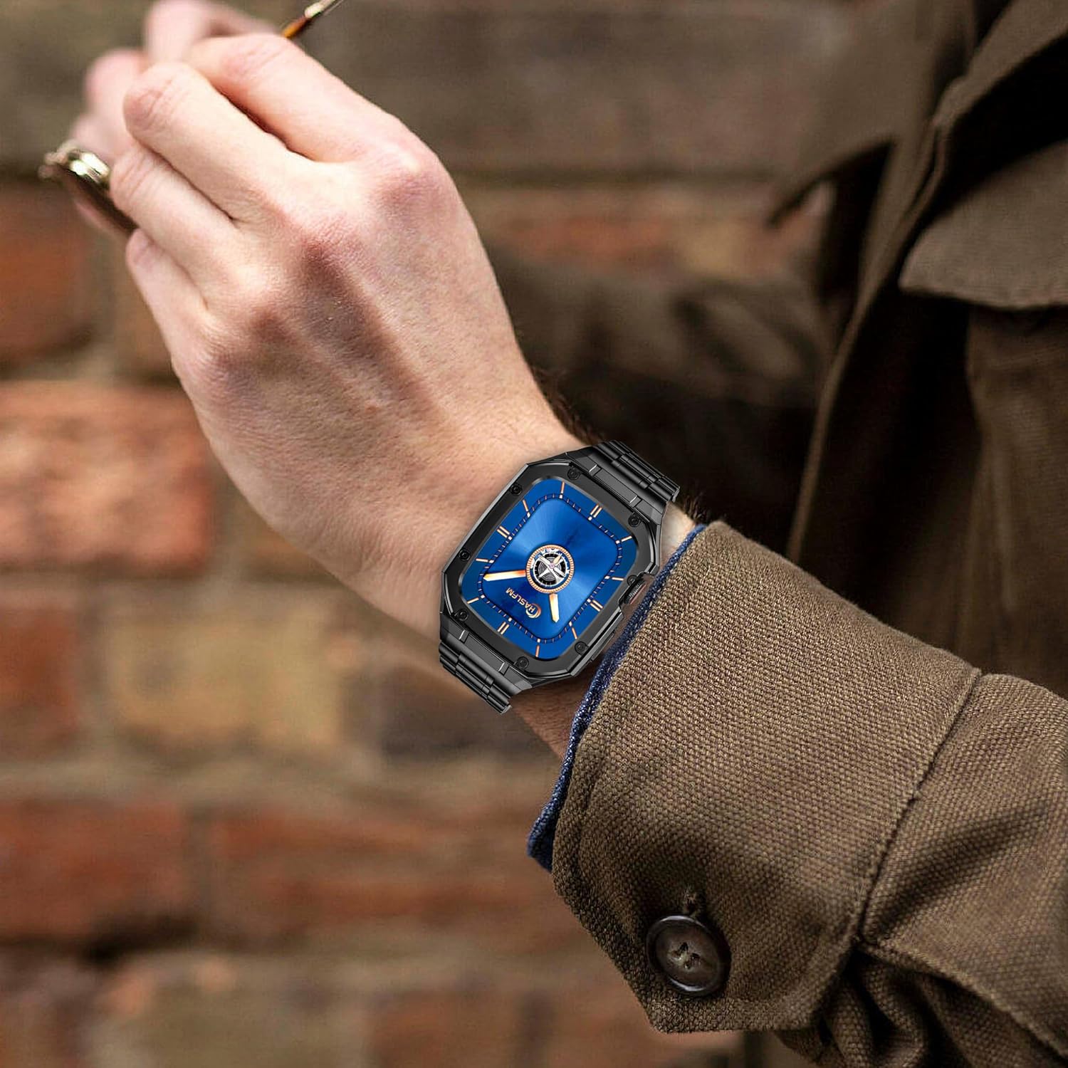 Stainless Steel Watch Band and Case Compatible with Apple Watch Series 6 5 4 SE3/2/1(44mm),Series 3 2 1 (42mm),Adjustable Metal Strap and Rugged Protector Cover for iWatch Men,Black - Image 6