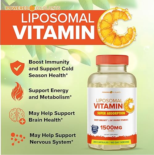 Miniatura 2 de Cápsulas liposomales de vitamina C de 1500 mg tamponadas de alta absorción VIT C, refuerzo del sistema inmunológico y colágeno, 1500 mg de alta