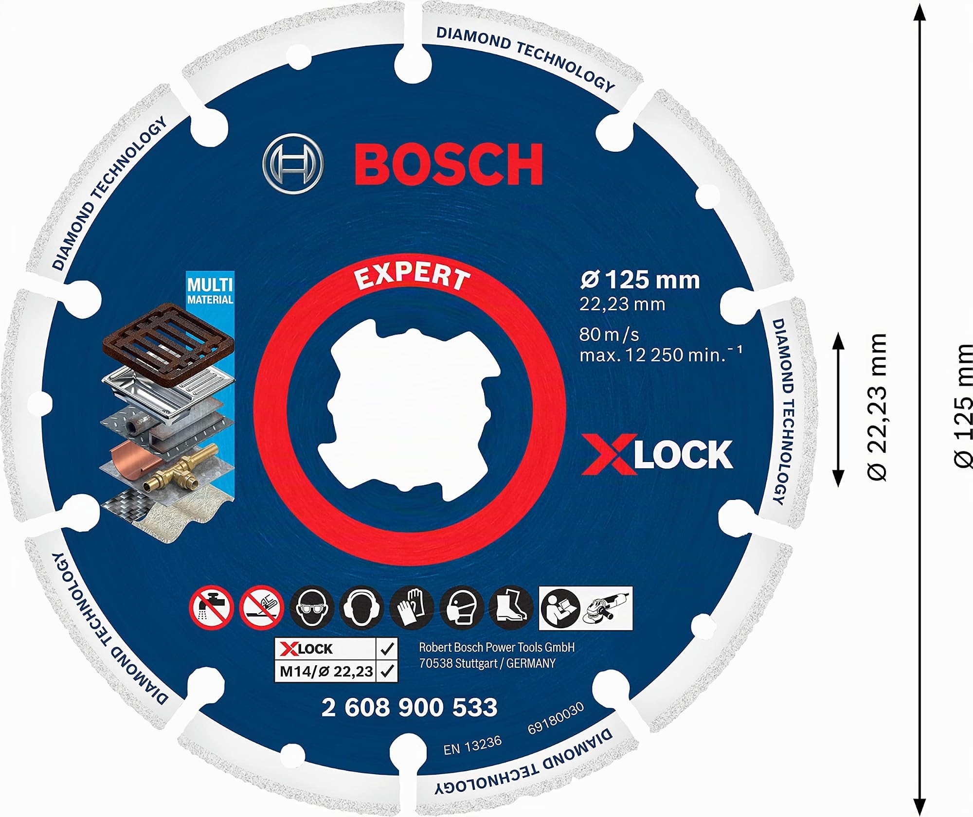 Bosch Professional 1 x Discos de corte de diamante Expert Diamond Metal Wheel X-LOCK, para Hierro fundido, 125 mm, Accesorios Amoladora pequeña