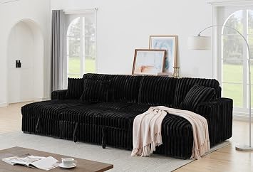 122" Sectional Sleeper Sofa for Living Room, U Shaped,Black