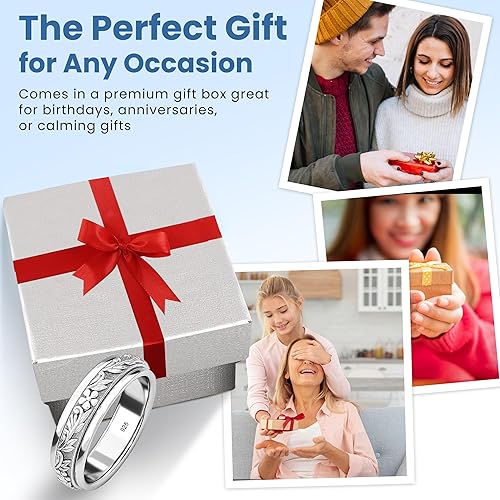 Miniatura 7 de 925 Sterling Silver Fidget Ring Women - Moon Star Spinner Anxiety Rings for Women Men Platinum Plated - Stress Relief Statement Promise Her