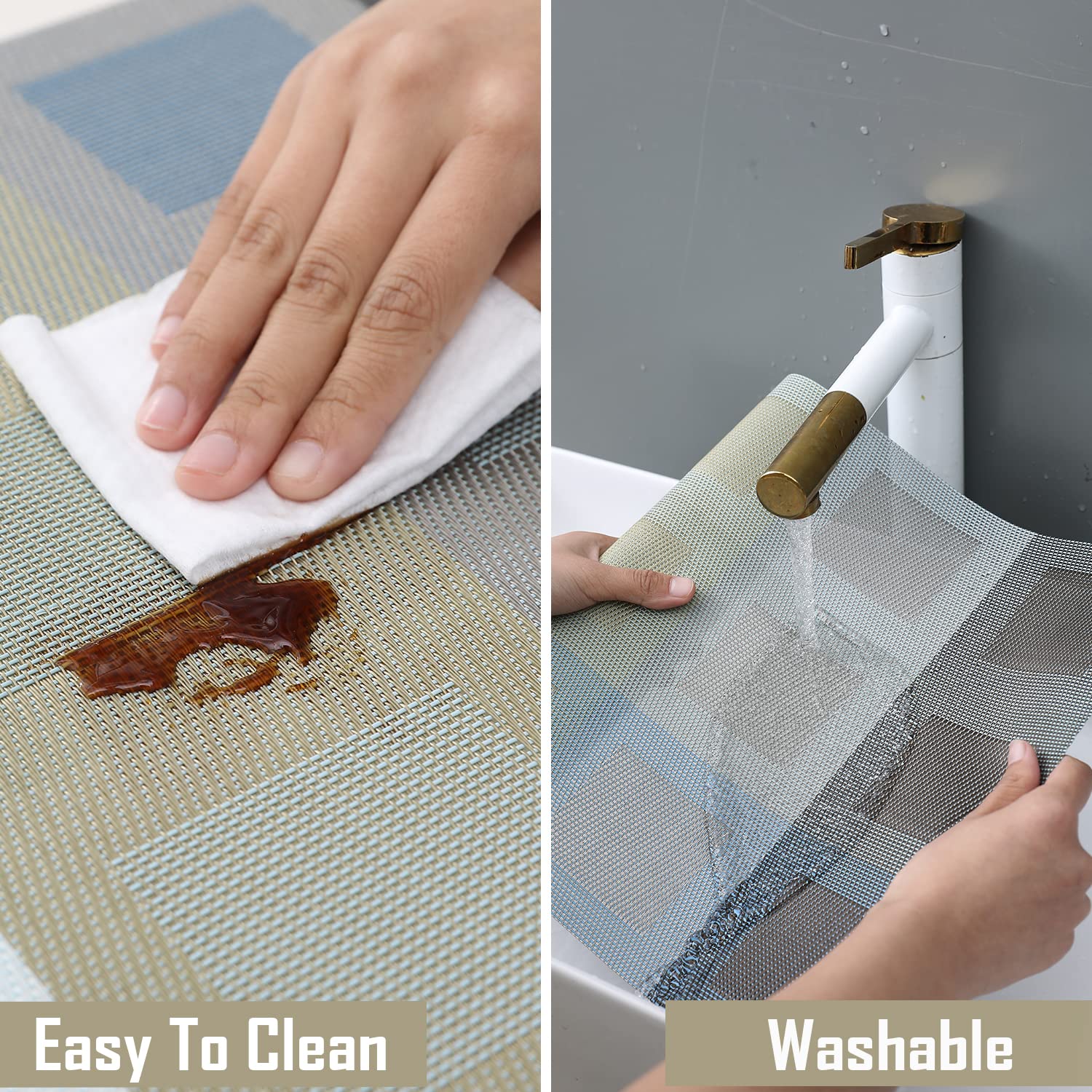 HOKIPO PVC 6 Placemats with Runner for Dining Table (AR2783), Assorted 4
