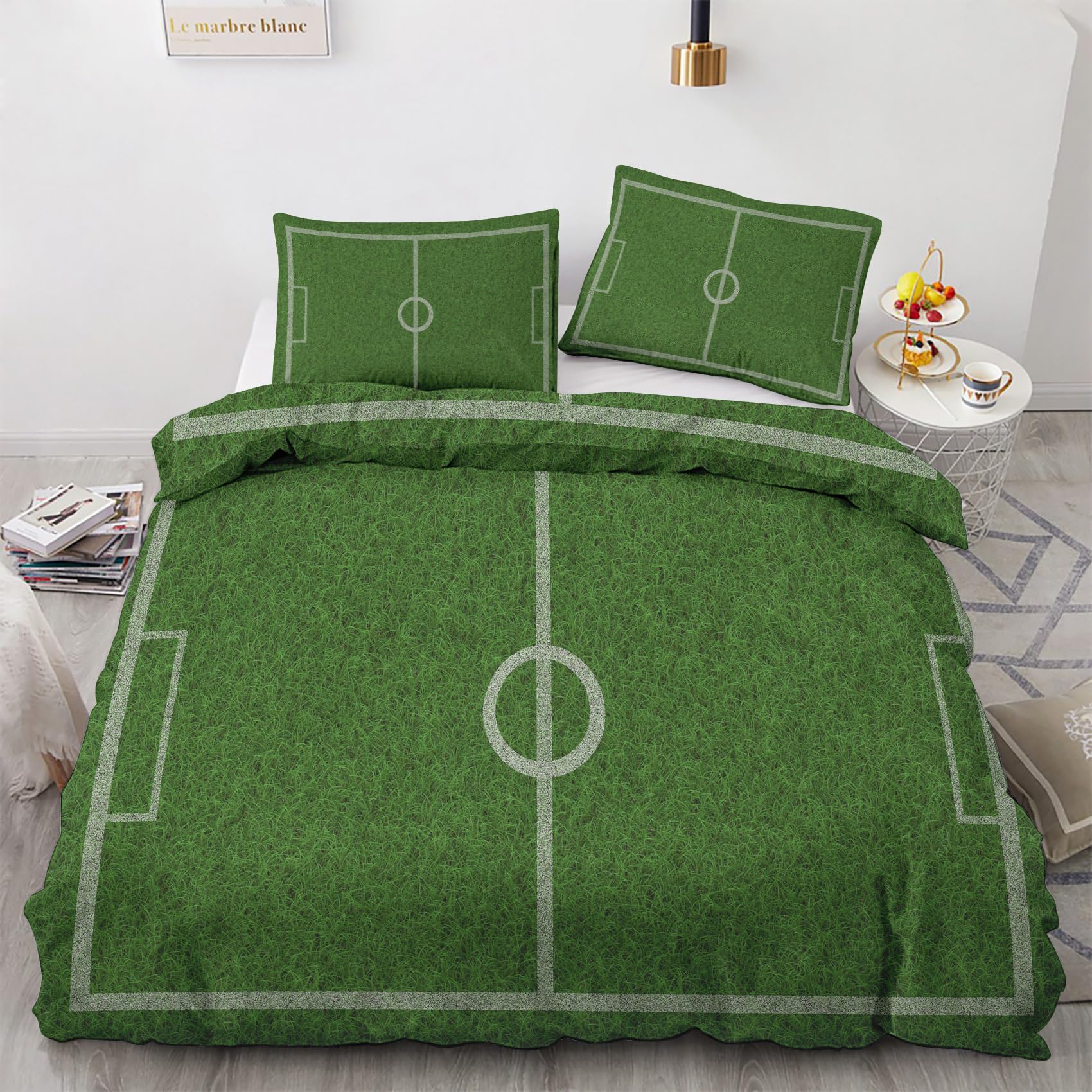 Housse de couette 90x190 football vert en microfibre avec sa taie de lit