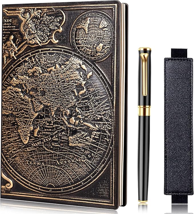 FEIDIAO Vintage Map Embossed Leather Notebook - Perfect journal for writers and note-taking