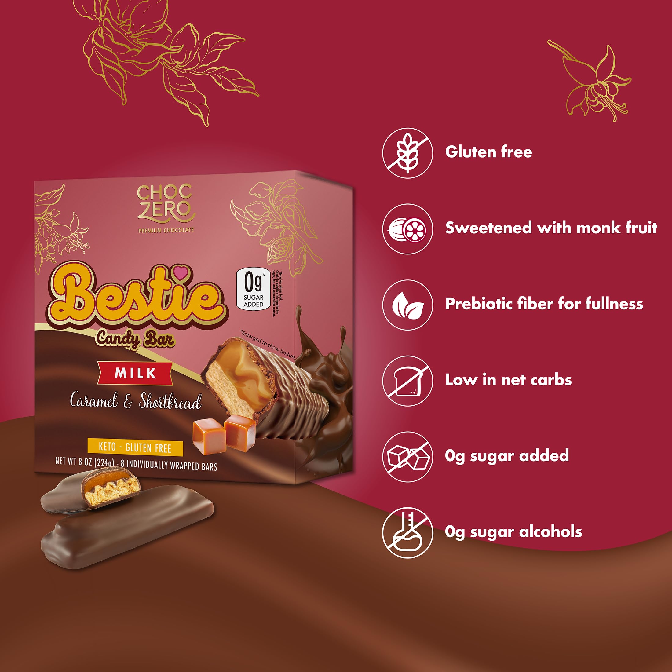 Amazon.com : ChocZero Bestie Bars, Sugar Free Chocolate Caramel