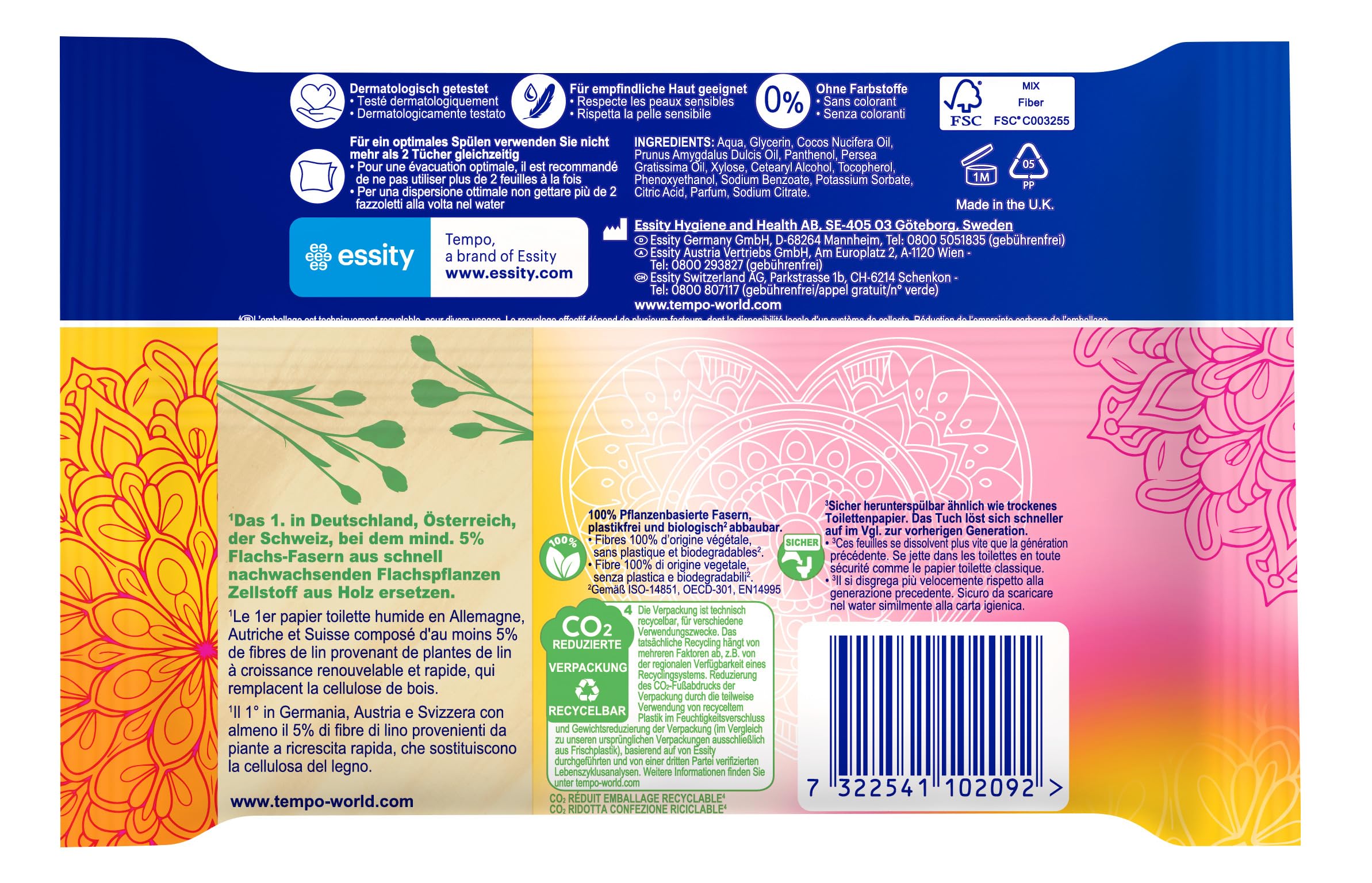 Tempo Papier toilette humide Édition limitée Motif floral