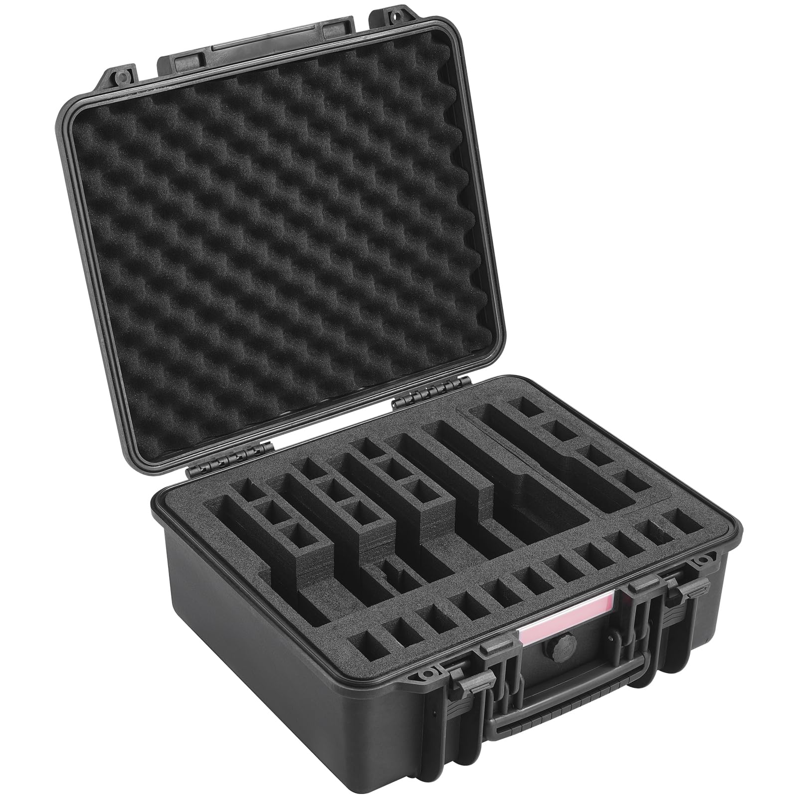 VEVOR Hartschalenkoffer Pistolen, Pistolenkoffer mit vorgeschnittenem Futter, staubdichter Hartschalenkoffer für 6 Pistolen, abschließbarer Pistolenkoffer, Waffenkoffer schwarz, 491 x 434 x 211 mm