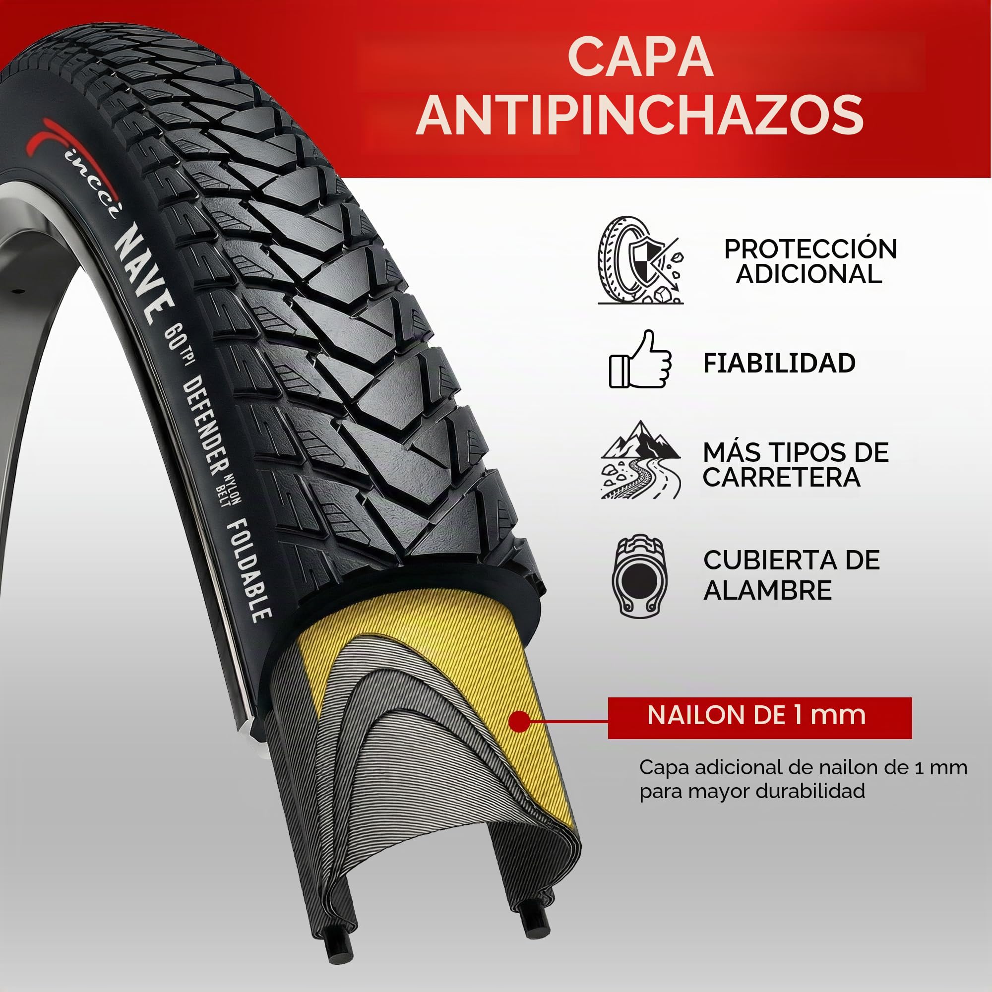 Fincci Bicicleta Cubiertas 700c x 35c con 2X Camara de Aire 37-622 - Par Gravel Plegable Neumaticos con 1mm Antipinchazos - Gomas 28" para Adulto, Eléctrica, Carretera, MTB y Montaña Bici